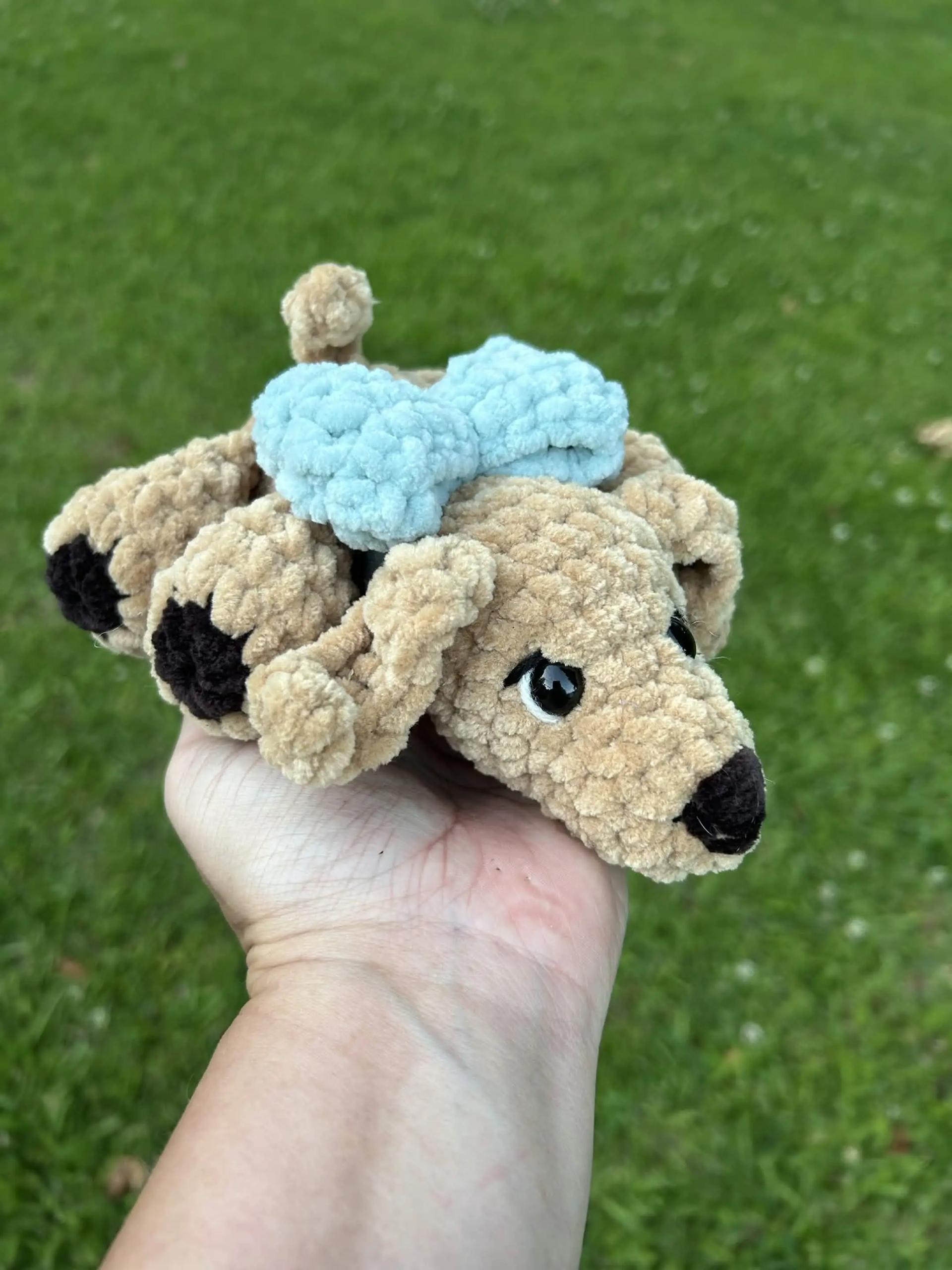 Handmade Crochet Pup with Bow Plushie