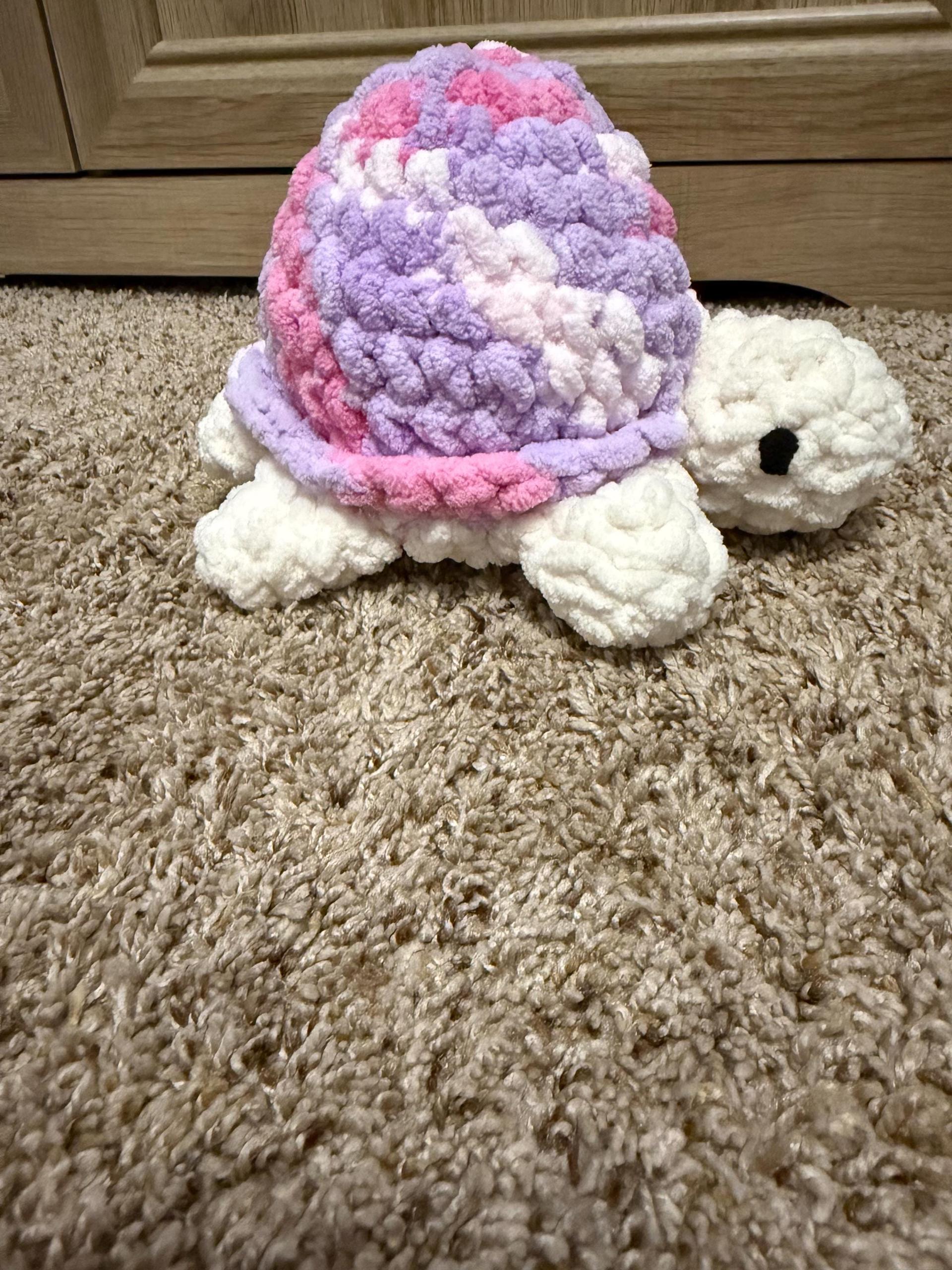 Handmade Crochet Turtle Plush – Pastel Pink, Lavender, White Amigurumi Toy thumbnail 2