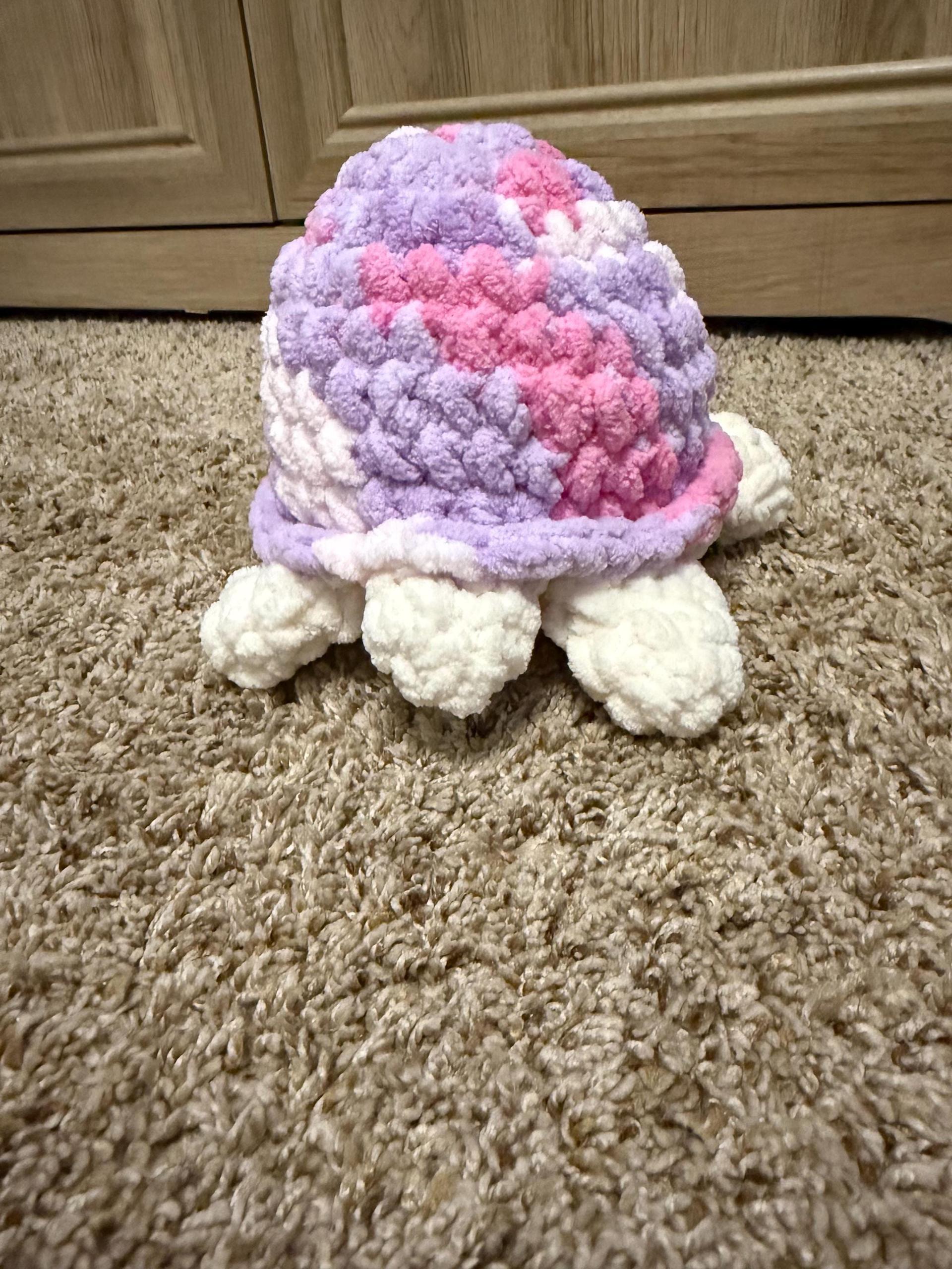 Handmade Crochet Turtle Plush – Pastel Pink, Lavender, White Amigurumi Toy thumbnail 3