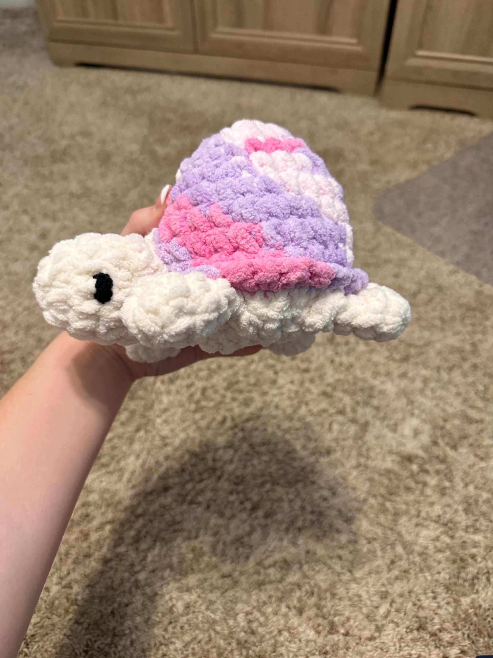 Handmade Crochet Turtle Plush – Pastel Pink, Lavender, White Amigurumi Toy thumbnail 9
