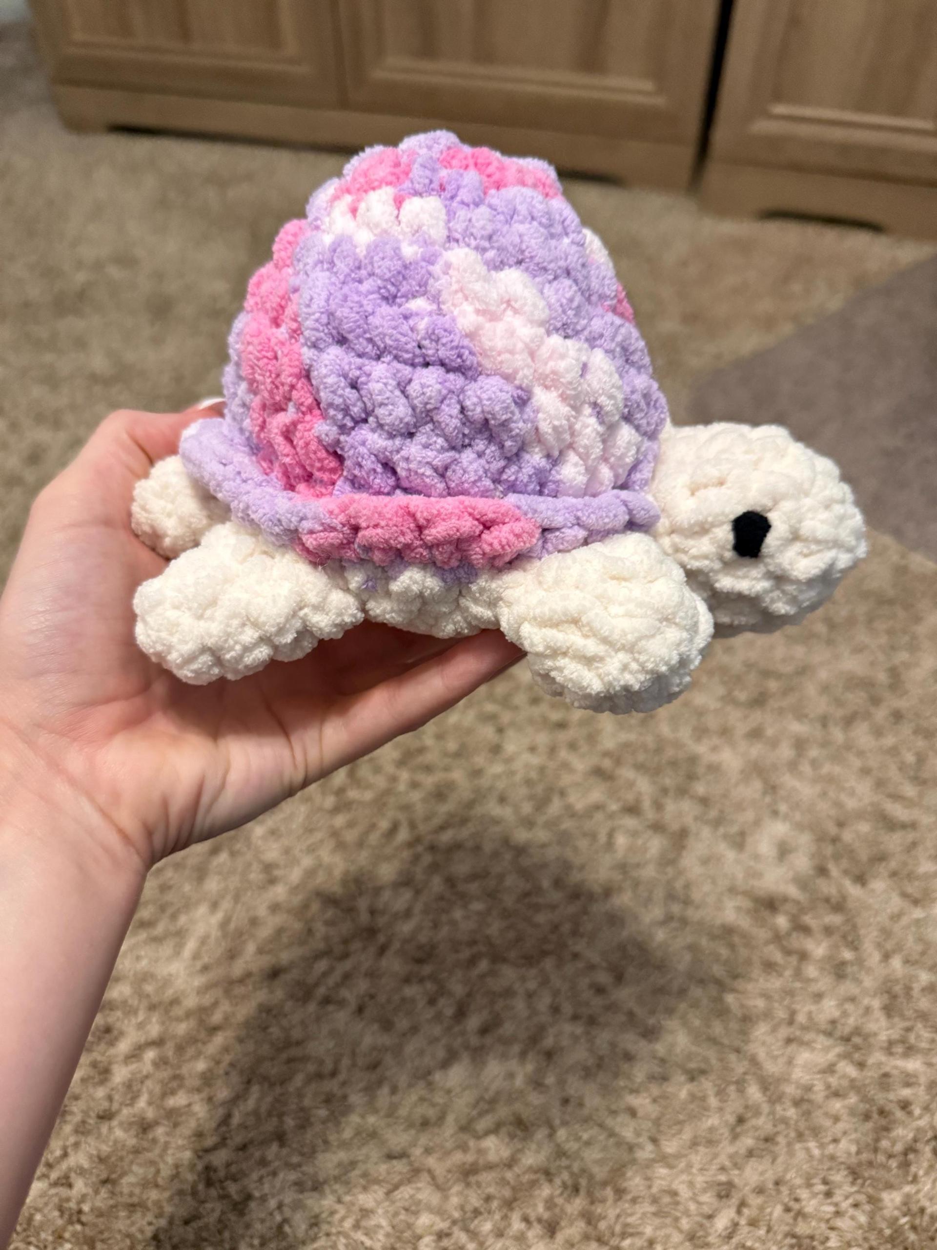 Handmade Crochet Turtle Plush – Pastel Pink, Lavender, White Amigurumi Toy thumbnail 5