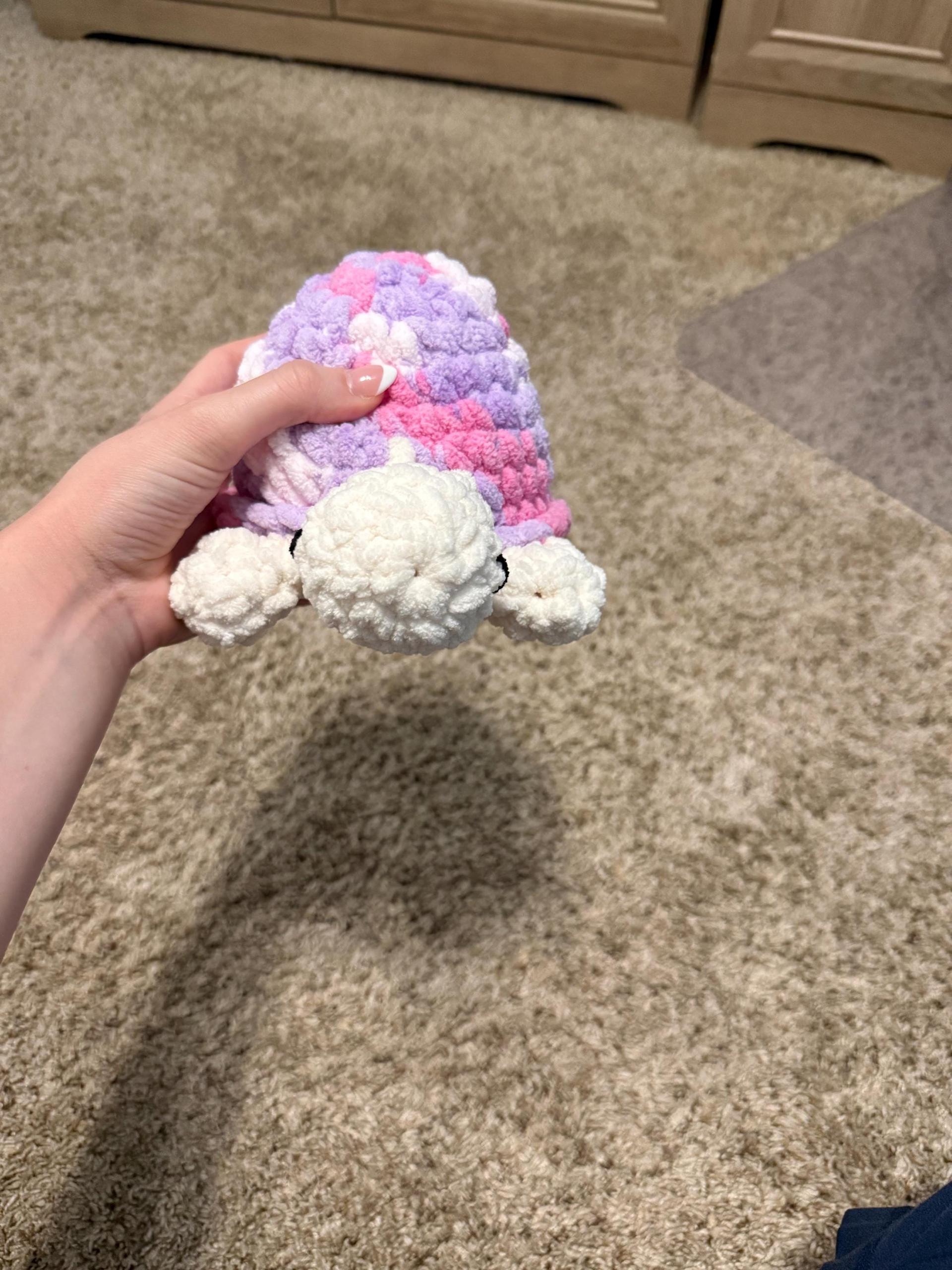 Handmade Crochet Turtle Plush – Pastel Pink, Lavender, White Amigurumi Toy thumbnail 4