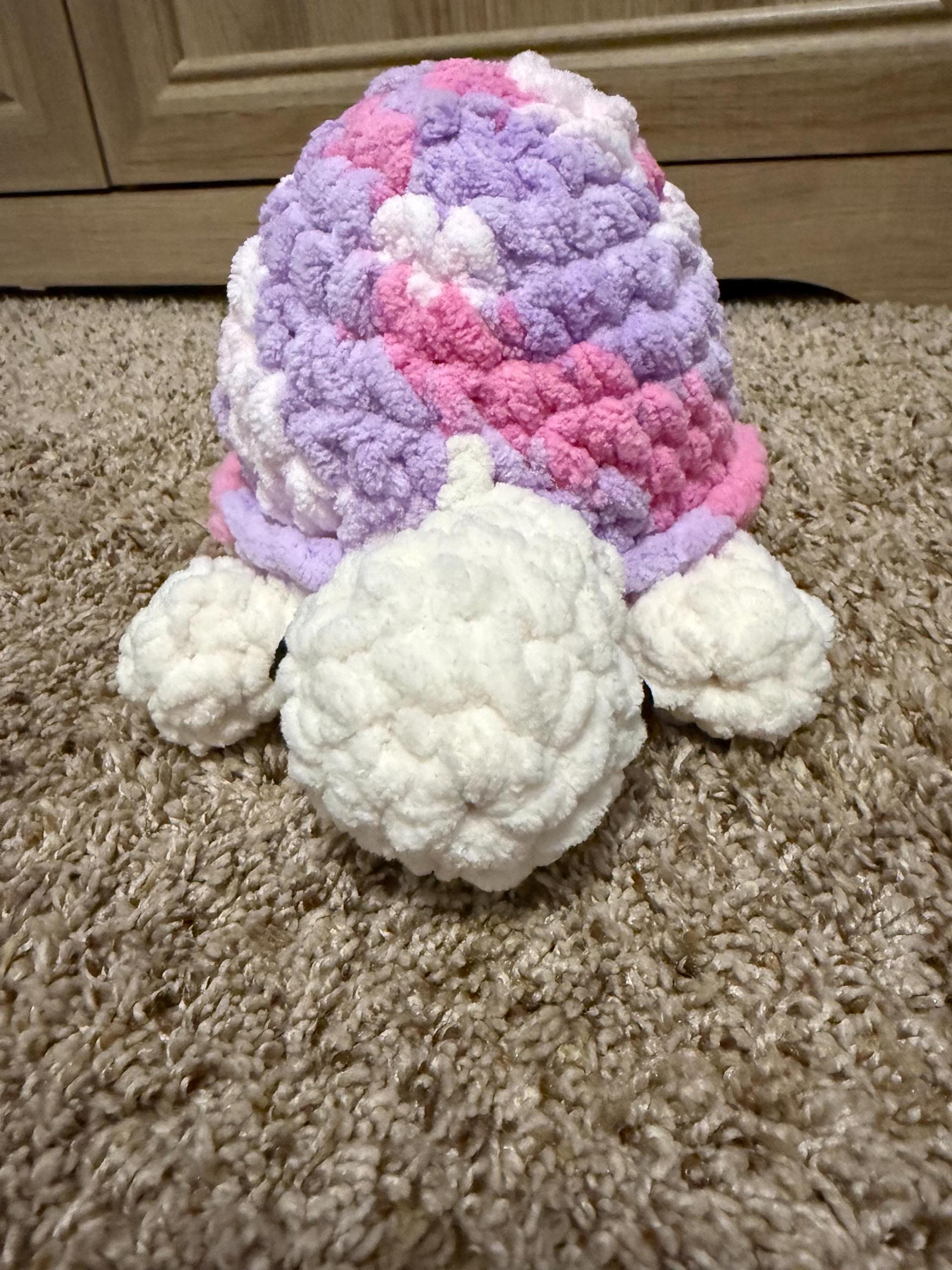 Handmade Crochet Turtle Plush – Pastel Pink, Lavender, White Amigurumi Toy