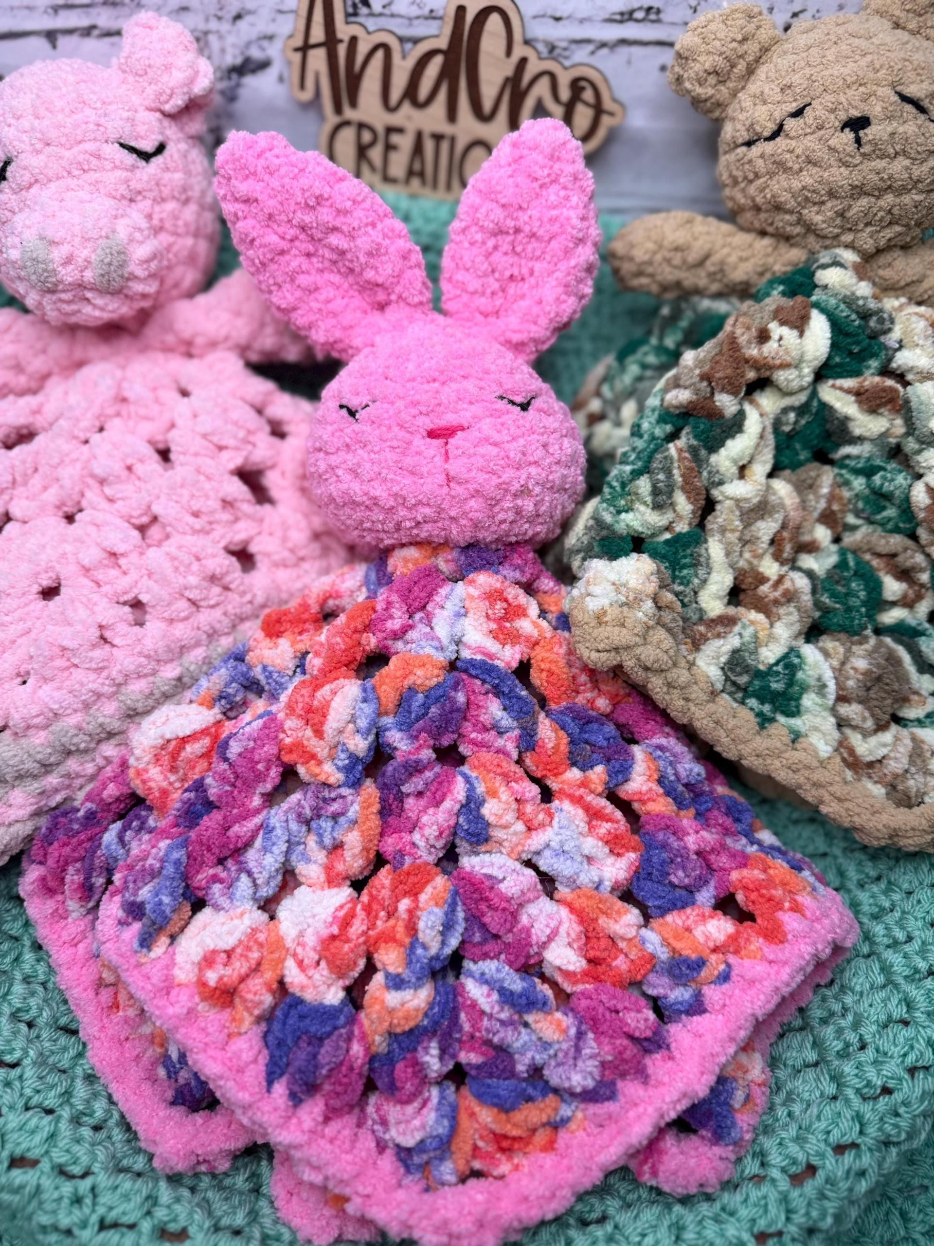 Granny Square Crochet Animal Lovey | Plush Snuggle Blanket Companion thumbnail 4