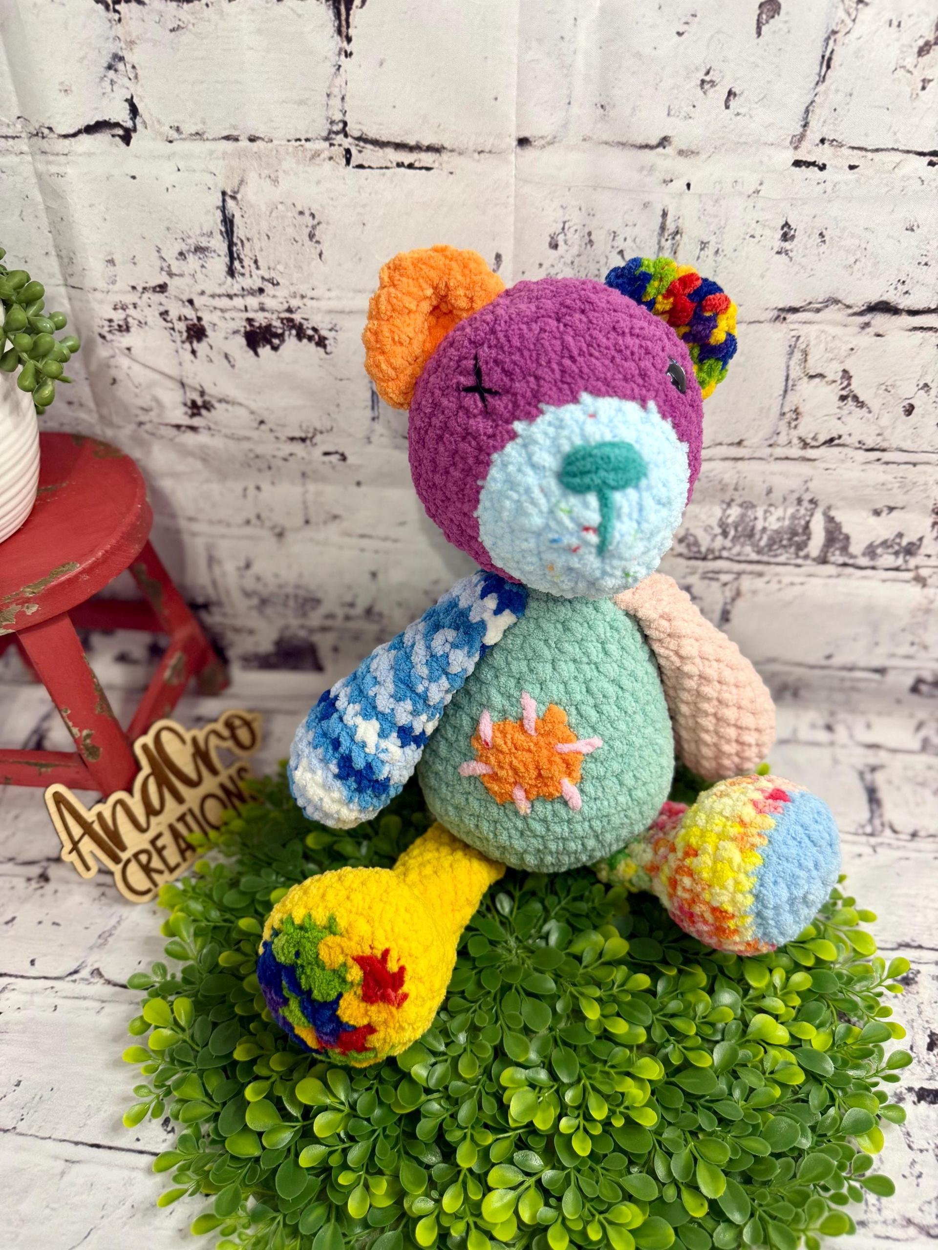 Scrappy Patchwork Bear • Handmade Amigurumi Stuffed Animal Toy thumbnail 8