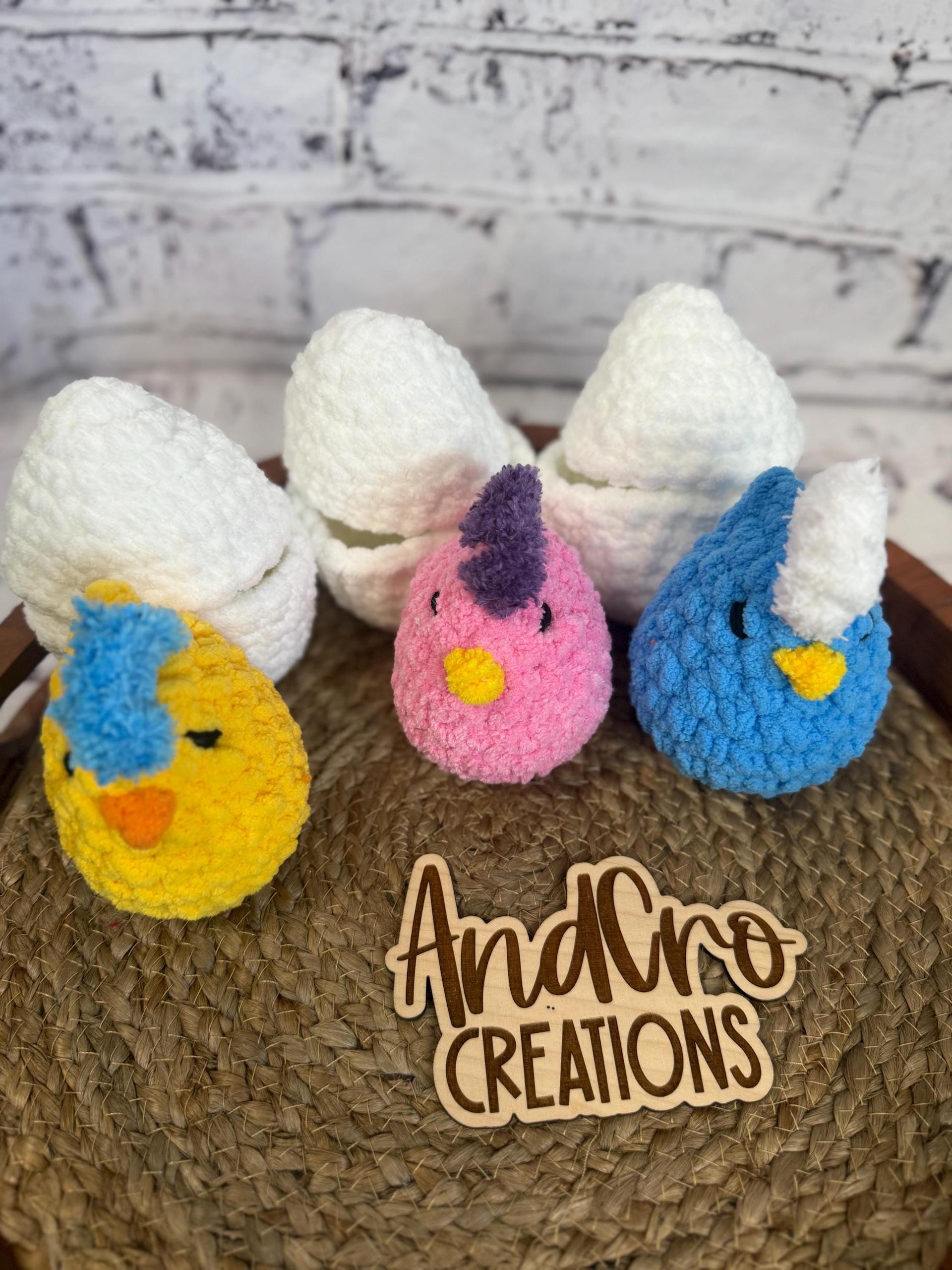 Chubby Hatching Chick Crochet Plush Toy • Handmade Stuffed Chick Friend thumbnail 2