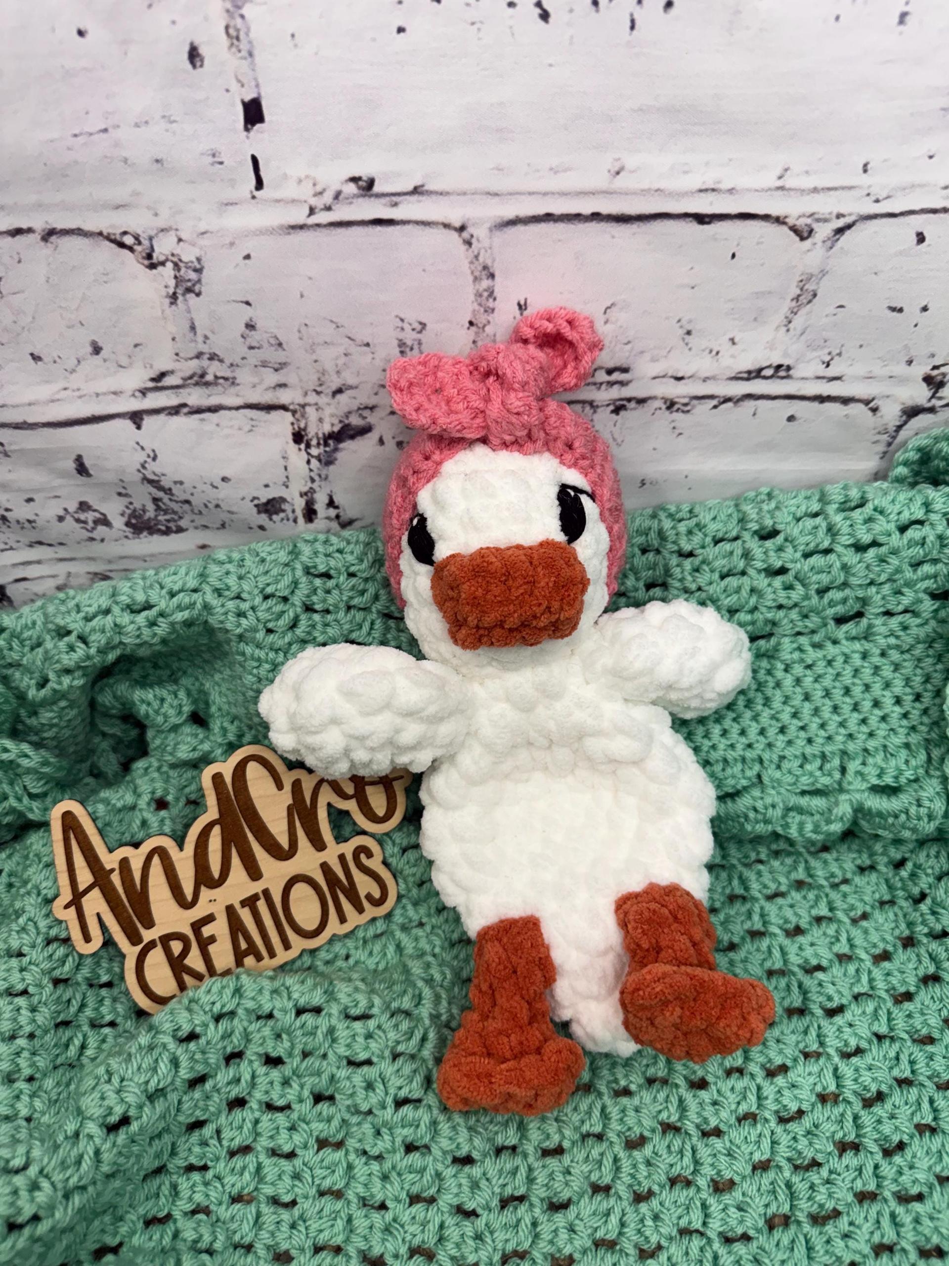 Handmade Crocheted Duck Plushie • Soft Plush Yarn, Pink Bow Detail thumbnail 3