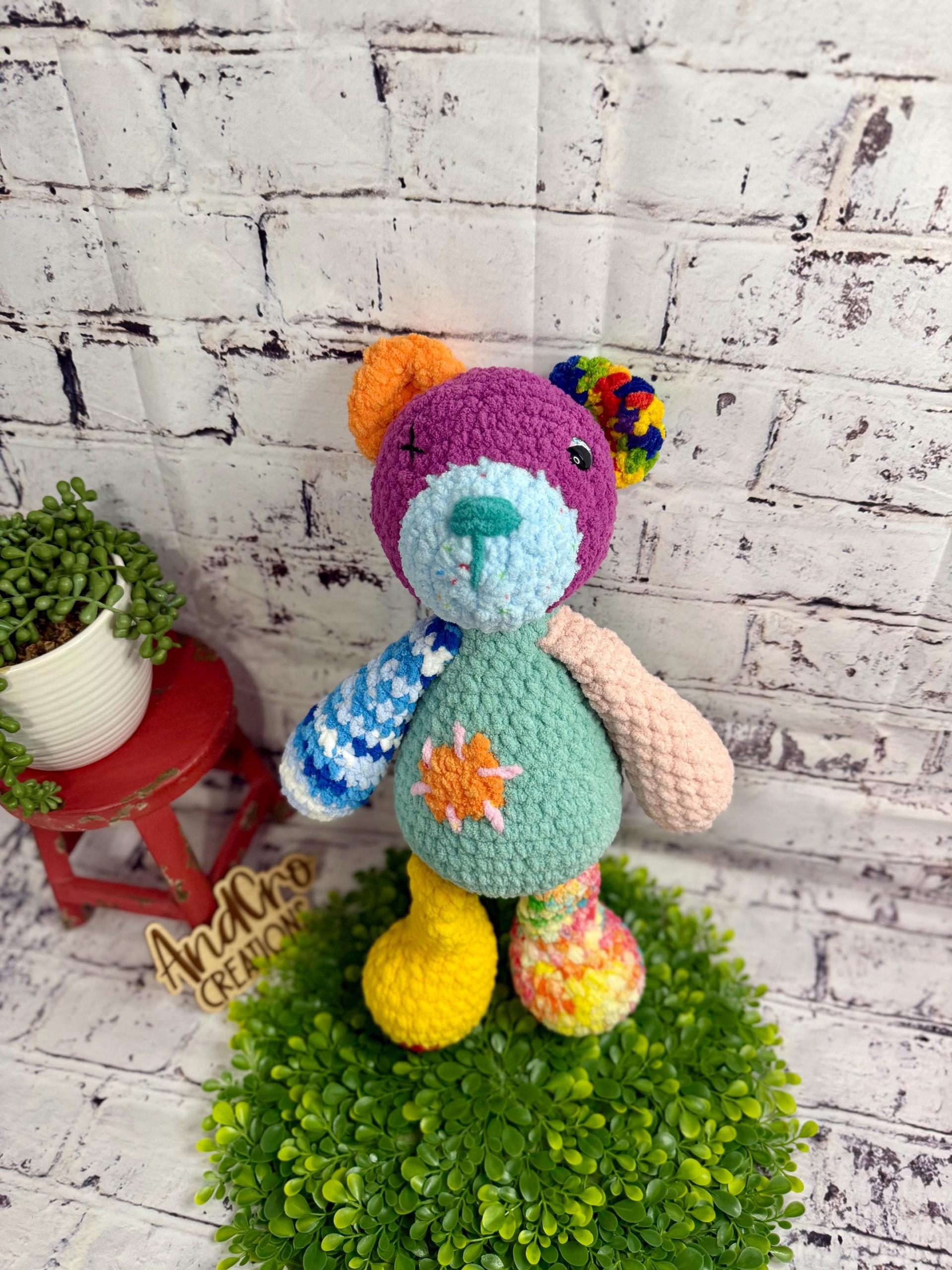 Scrappy Patchwork Bear • Handmade Amigurumi Stuffed Animal Toy