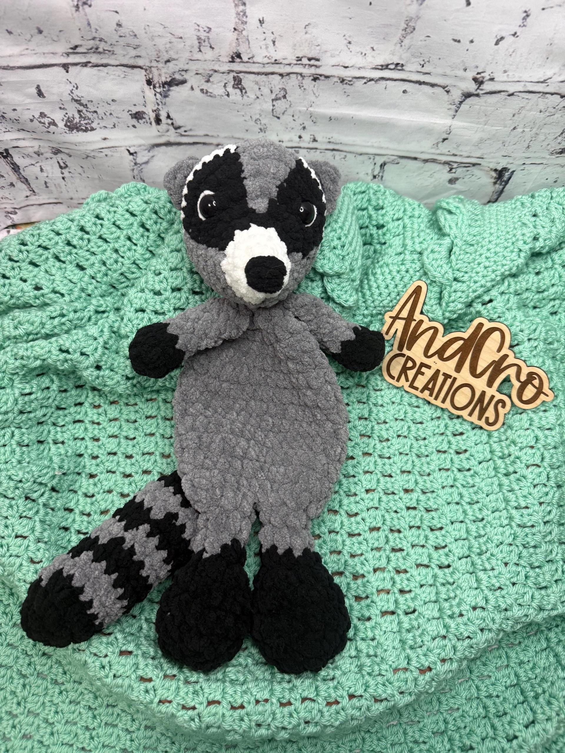 Handmade Plush Raccoon Snuggler • Crocheted Amigurumi Lovey Toy