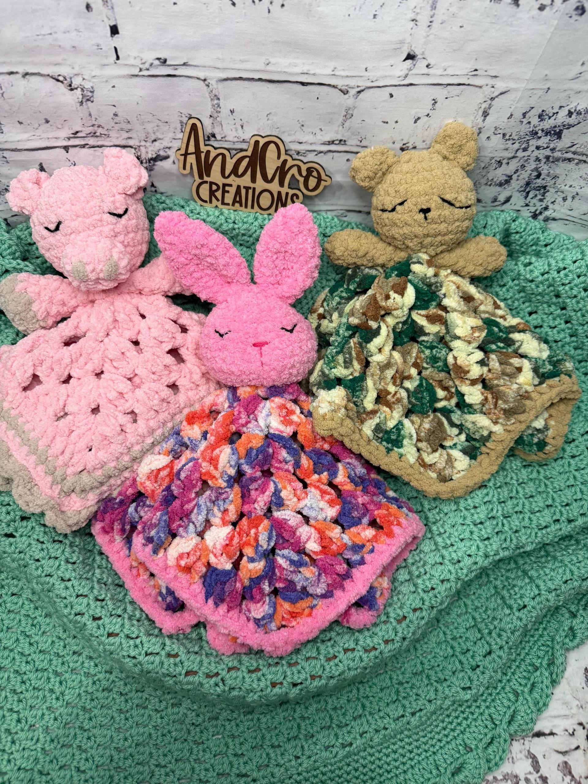 Granny Square Crochet Animal Lovey | Plush Snuggle Blanket Companion thumbnail 8