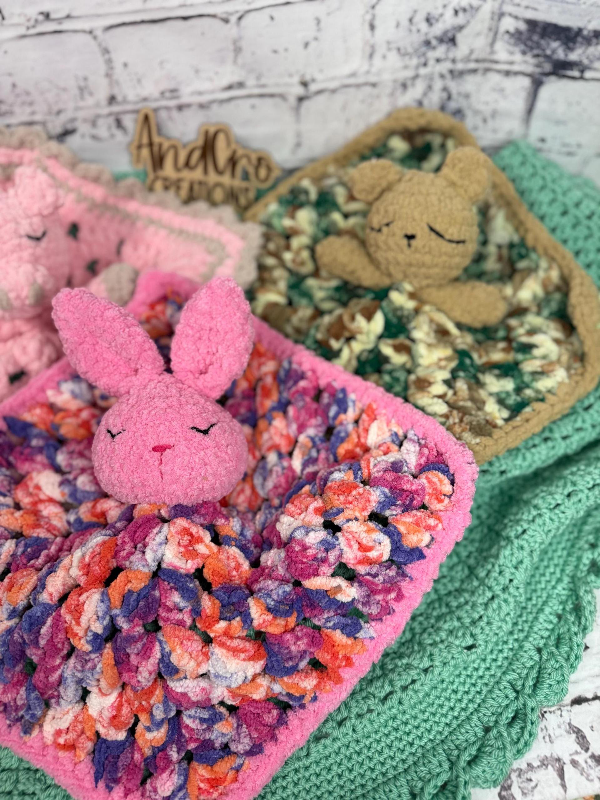 Granny Square Crochet Animal Lovey | Plush Snuggle Blanket Companion thumbnail 6