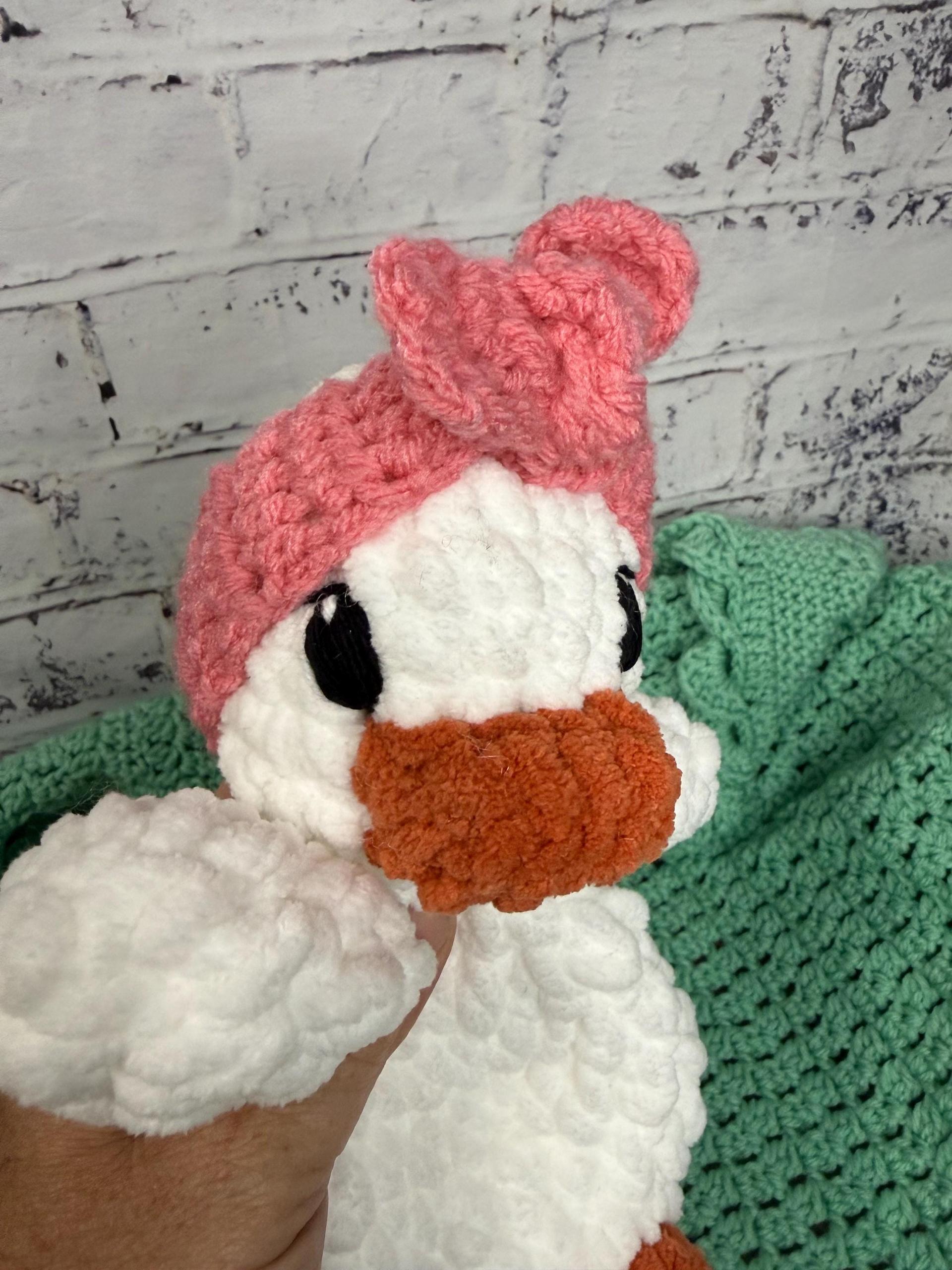 Handmade Crocheted Duck Plushie • Soft Plush Yarn, Pink Bow Detail thumbnail 2