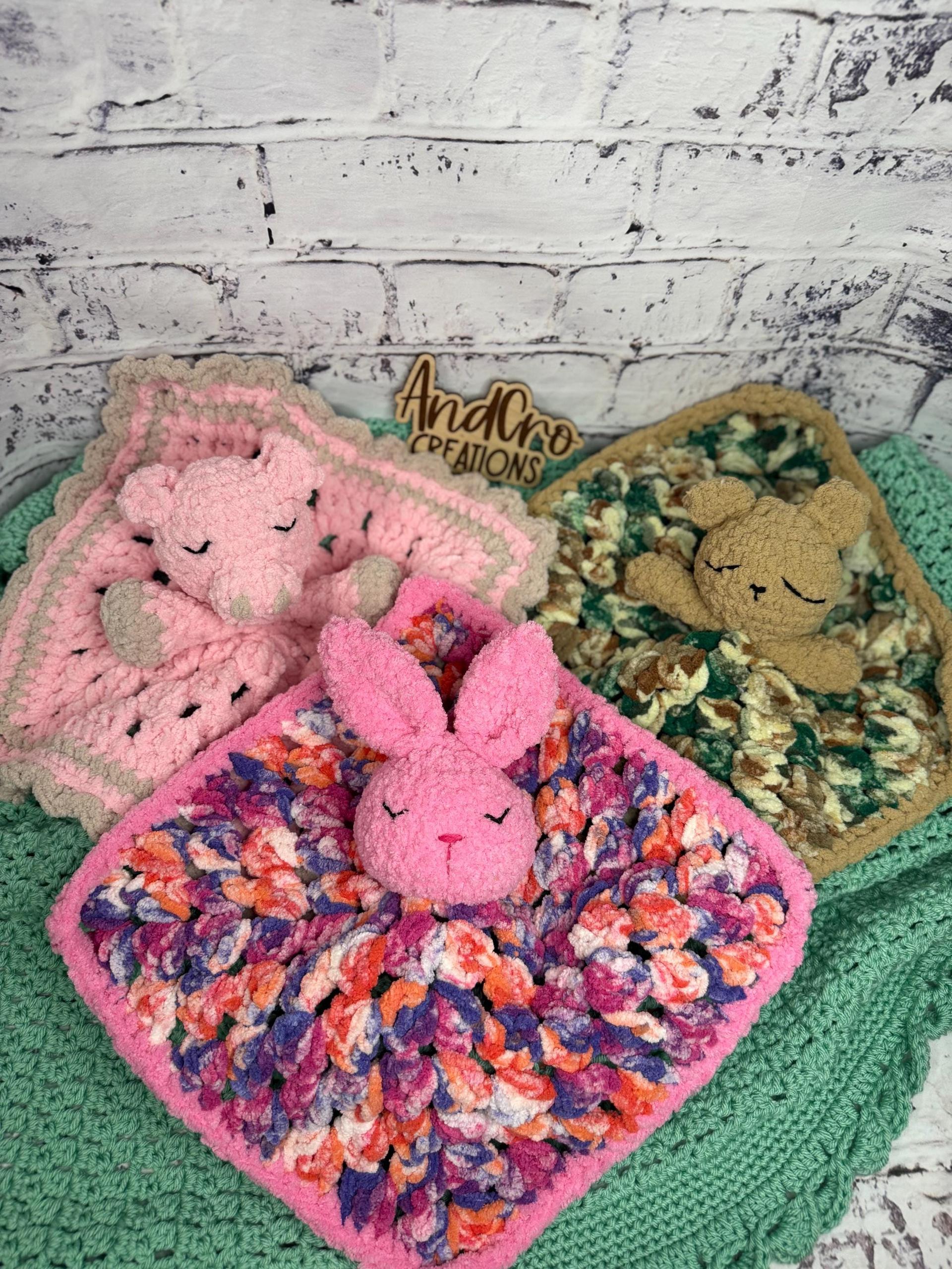 Granny Square Crochet Animal Lovey | Plush Snuggle Blanket Companion thumbnail 2