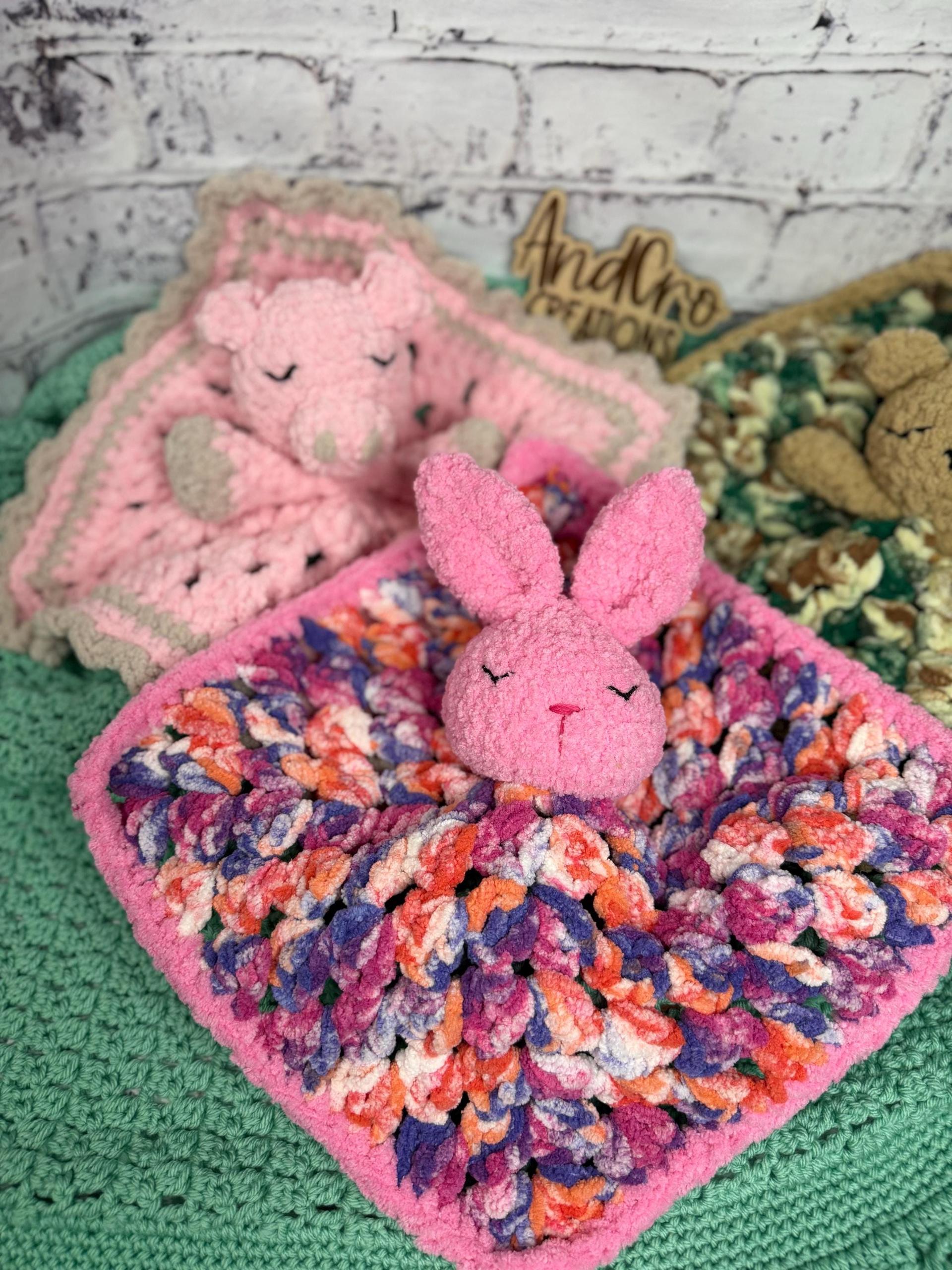 Granny Square Crochet Animal Lovey | Plush Snuggle Blanket Companion thumbnail 7