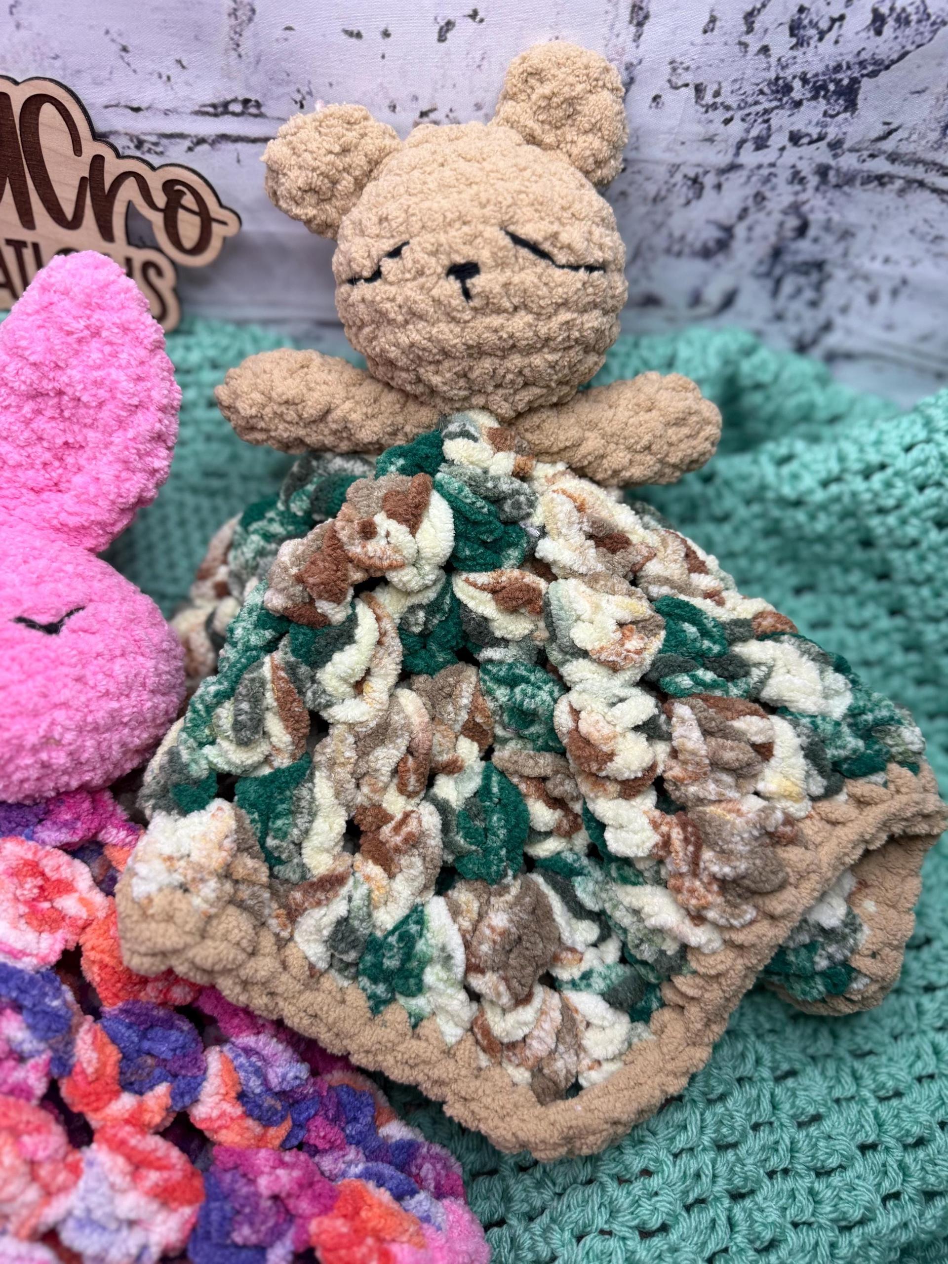 Granny Square Crochet Animal Lovey | Plush Snuggle Blanket Companion thumbnail 3