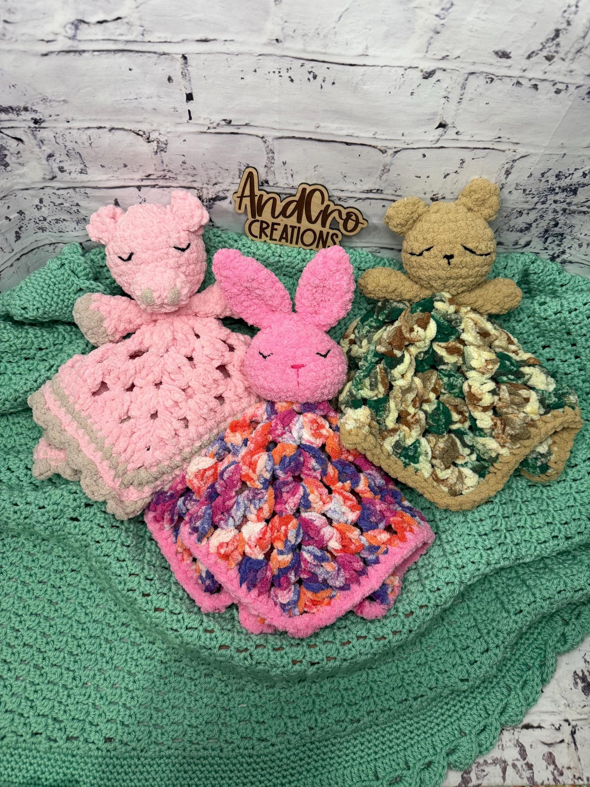 Granny Square Crochet Animal Lovey | Plush Snuggle Blanket Companion