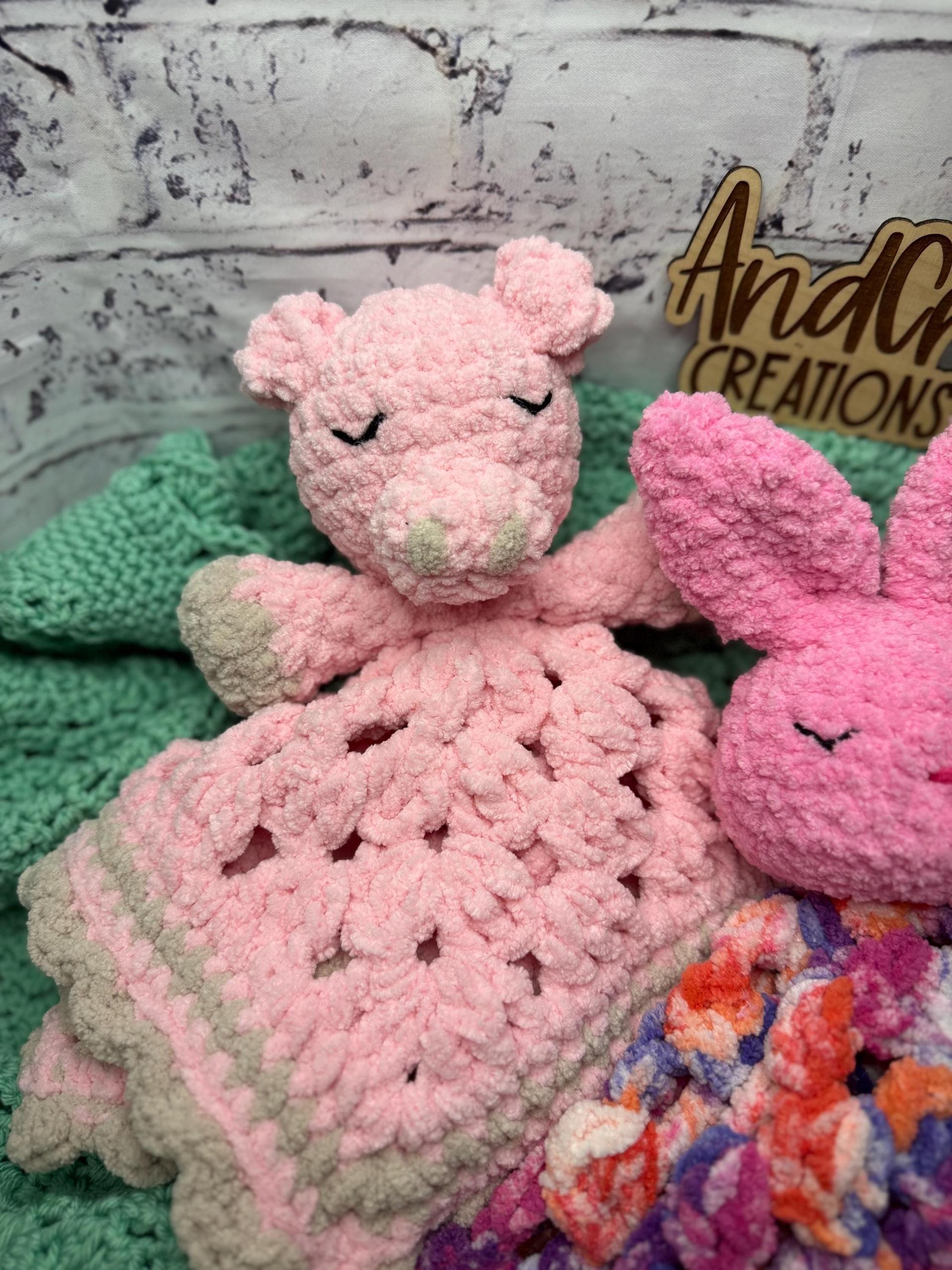 Granny Square Crochet Animal Lovey | Plush Snuggle Blanket Companion thumbnail 5