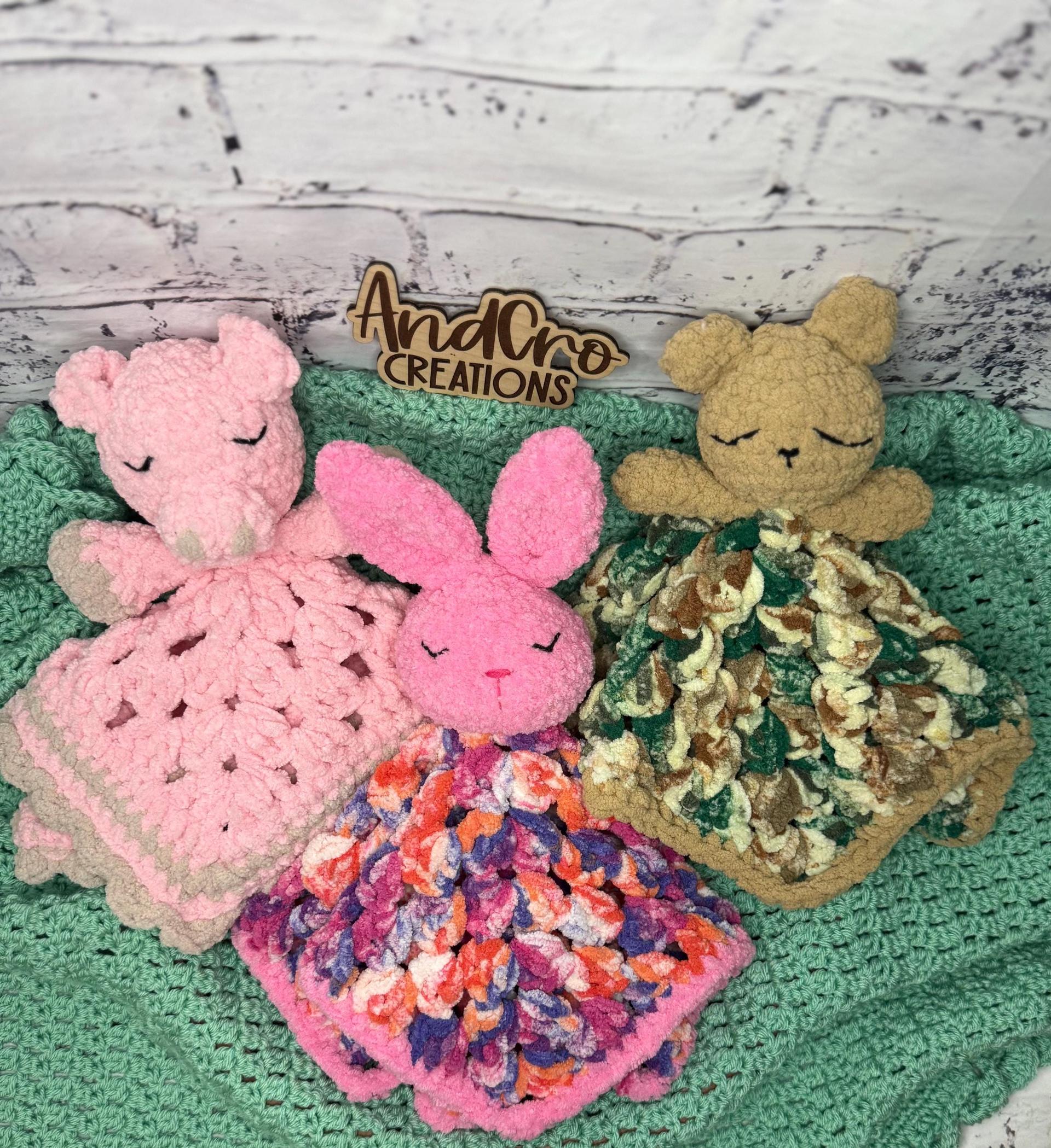 Granny Square Crochet Animal Lovey | Plush Snuggle Blanket Companion thumbnail 9
