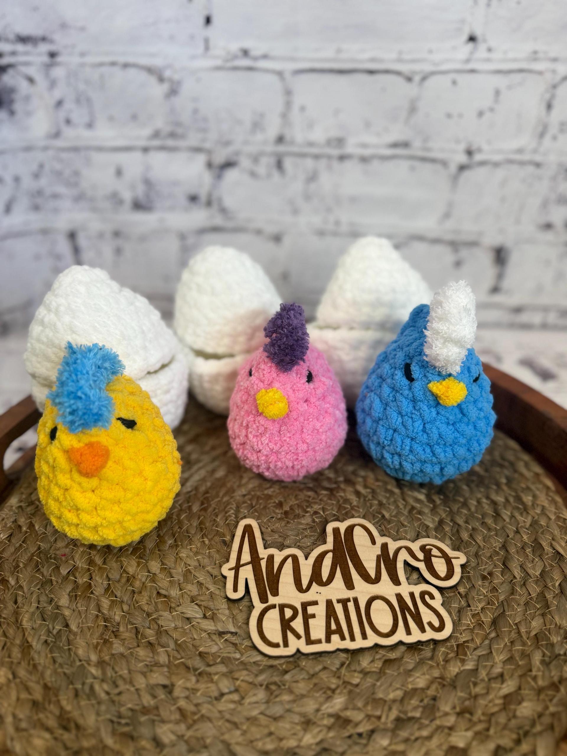 Chubby Hatching Chick Crochet Plush Toy • Handmade Stuffed Chick Friend thumbnail 4