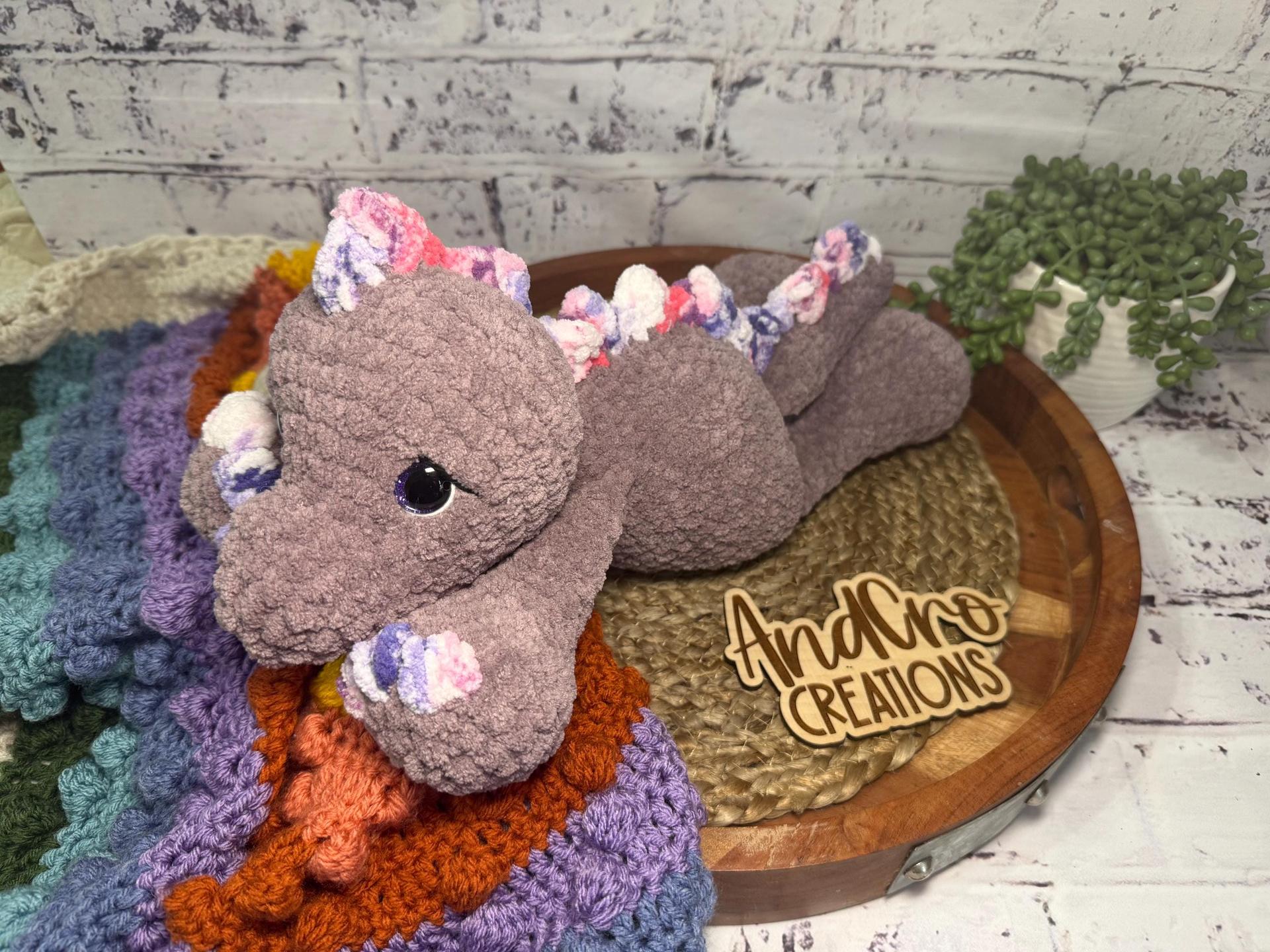 Oversized Crochet Dinosaur Plushie • Handmade Stuffed Animal Toy thumbnail 7