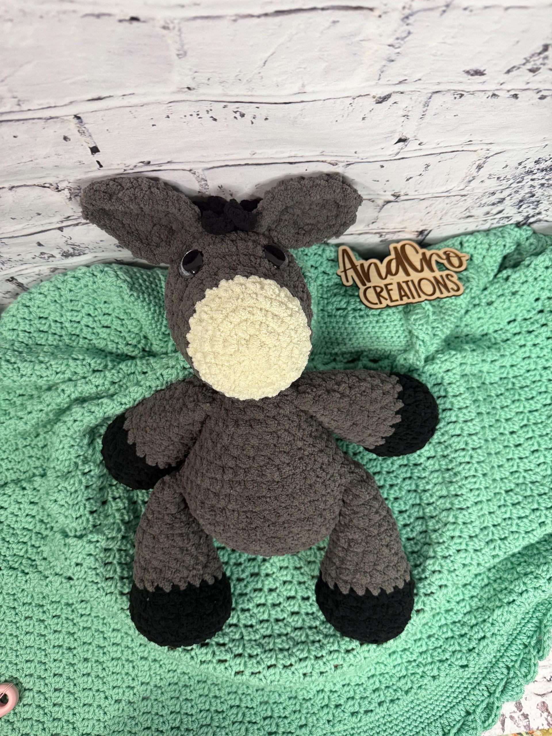 Oversized Crochet Donkey Plushie • Handmade Amigurumi Stuffed Animal Toy