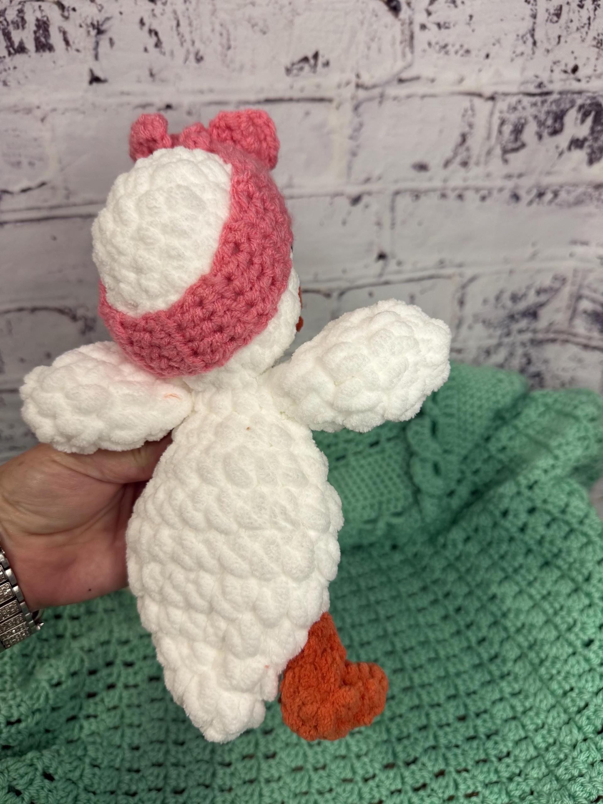 Handmade Crocheted Duck Plushie • Soft Plush Yarn, Pink Bow Detail thumbnail 4