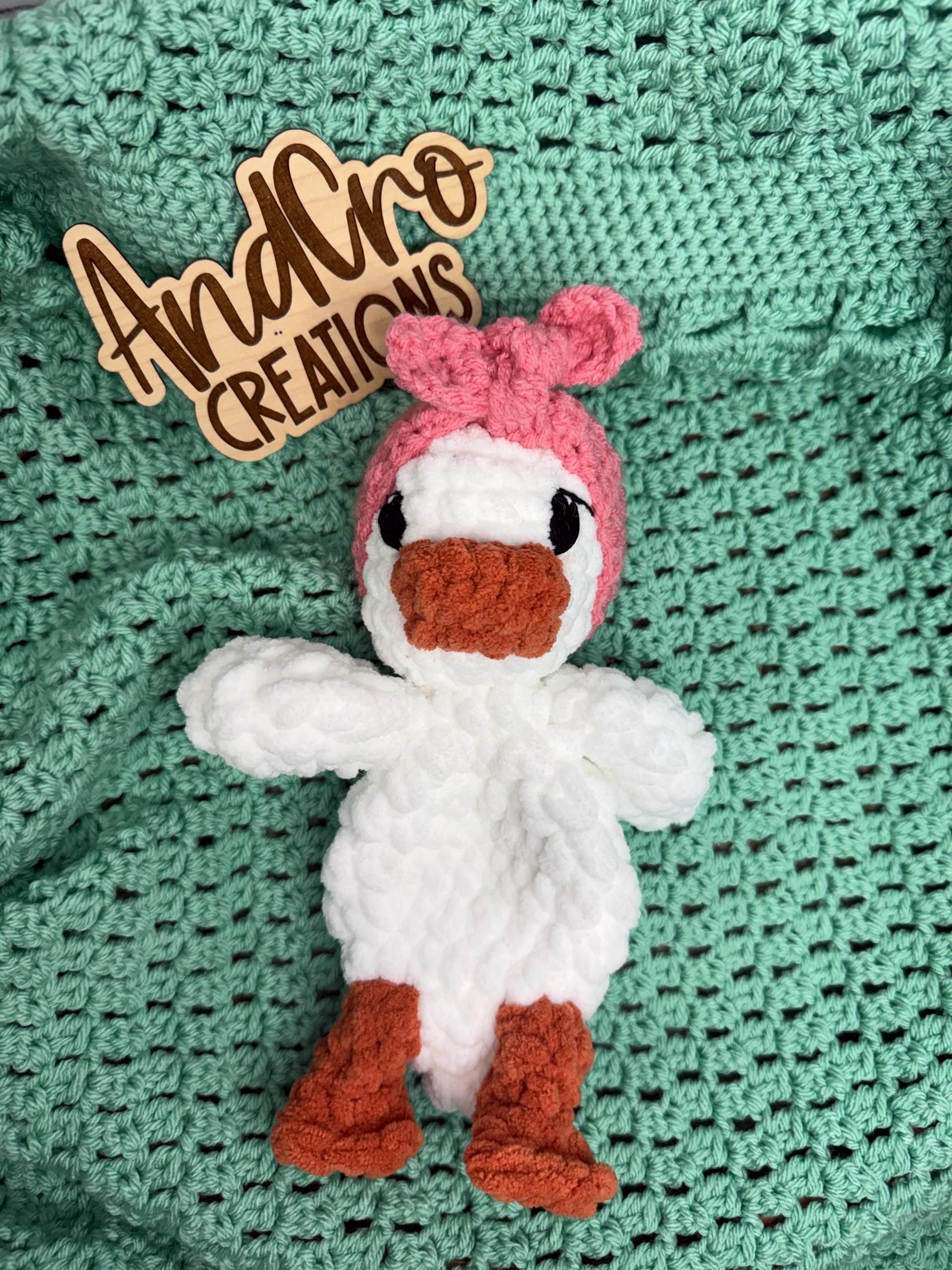 Handmade Crocheted Duck Plushie • Soft Plush Yarn, Pink Bow Detail
