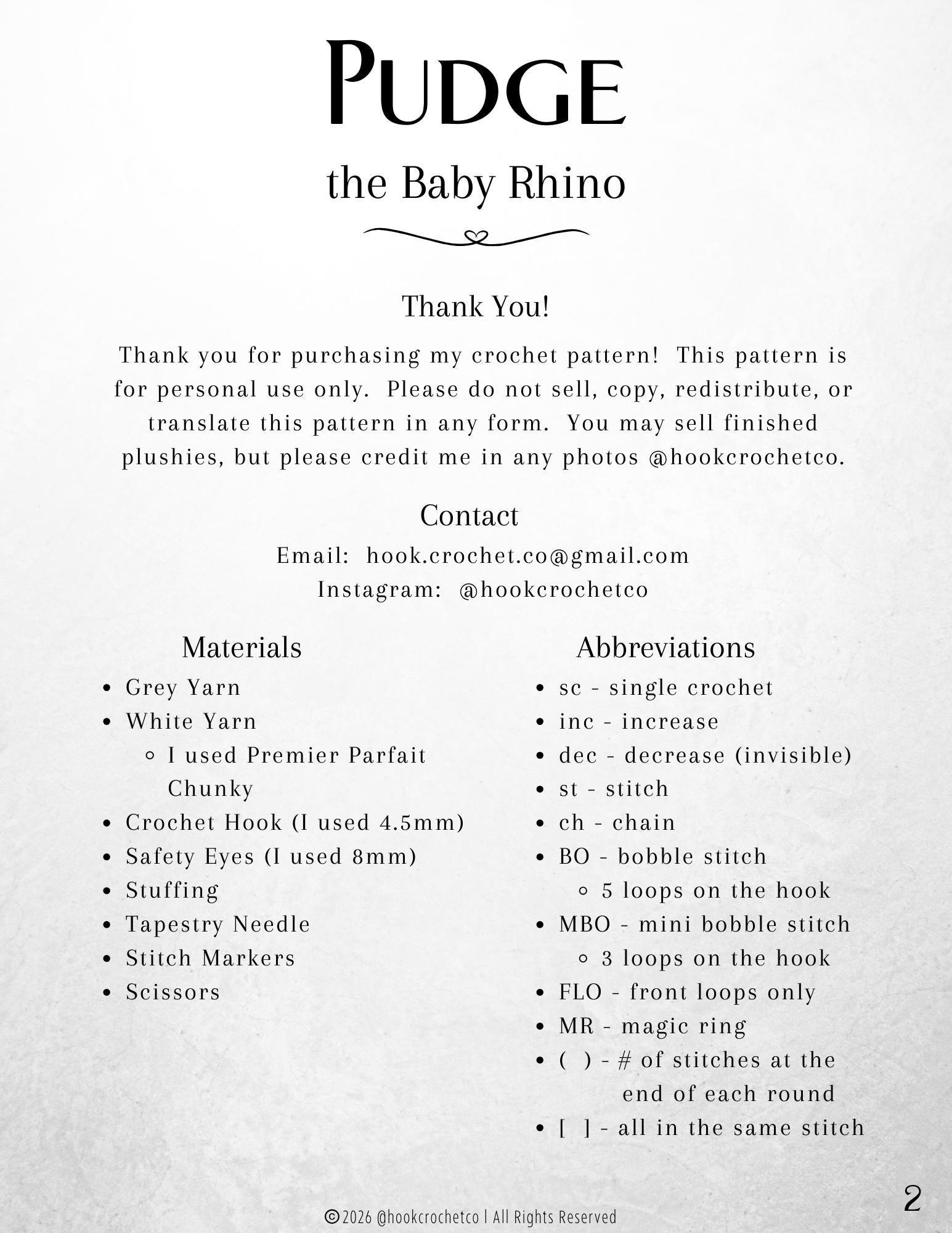 Pudge the Baby Rhino Crochet Pattern thumbnail 2