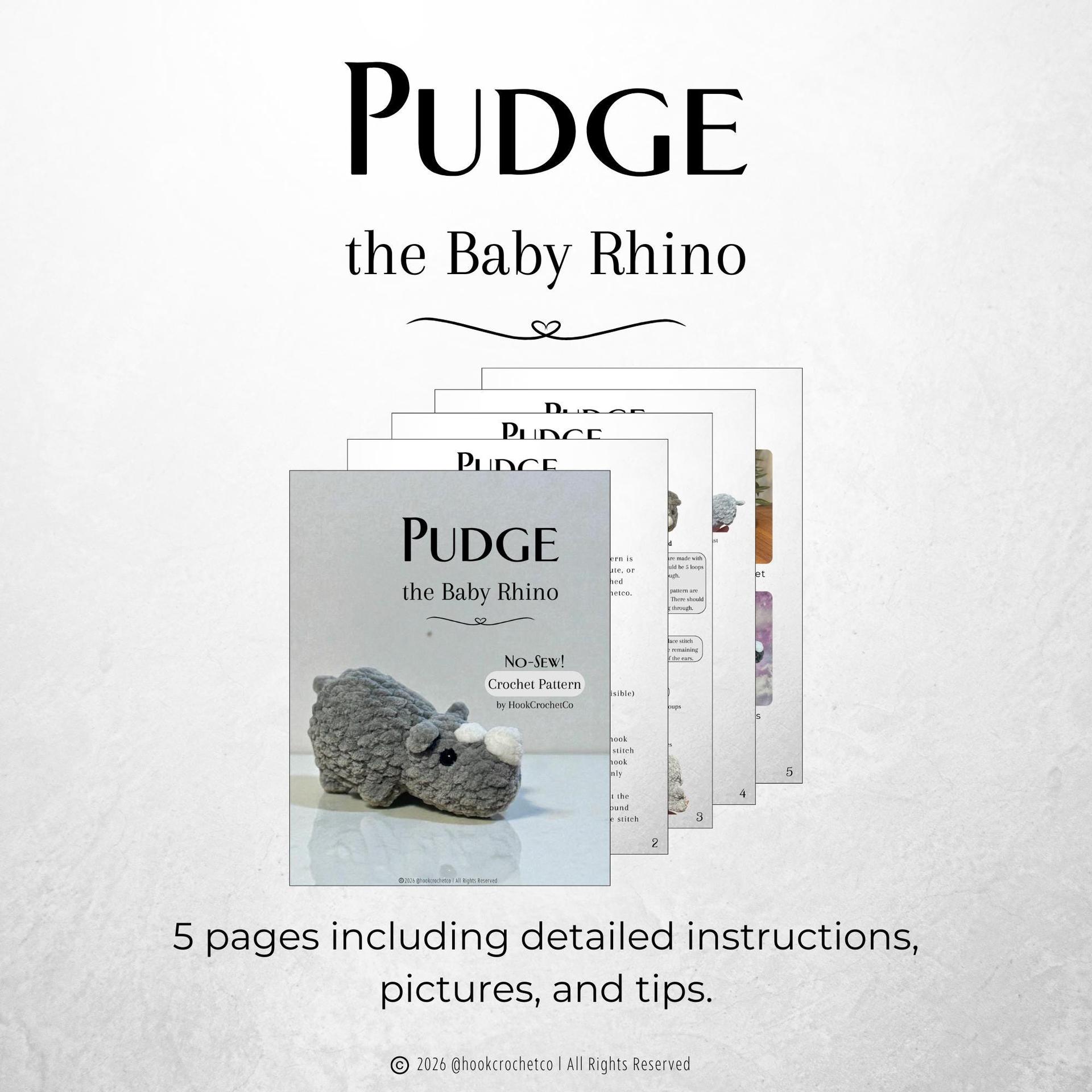 Pudge the Baby Rhino Crochet Pattern thumbnail 3