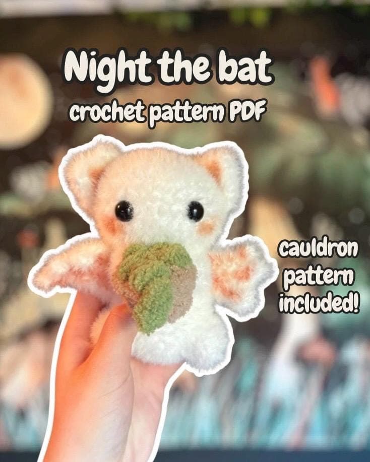 PATTERN Night the Bat Holding a Cauldron - Easy Crochet PDF Digital Download