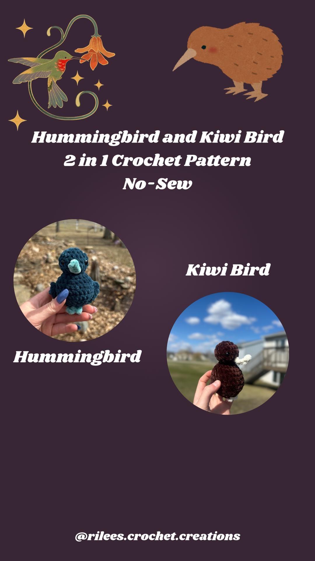 Hummingbird and Kiwi Bird Crochet Pattern - PDF Digital Download