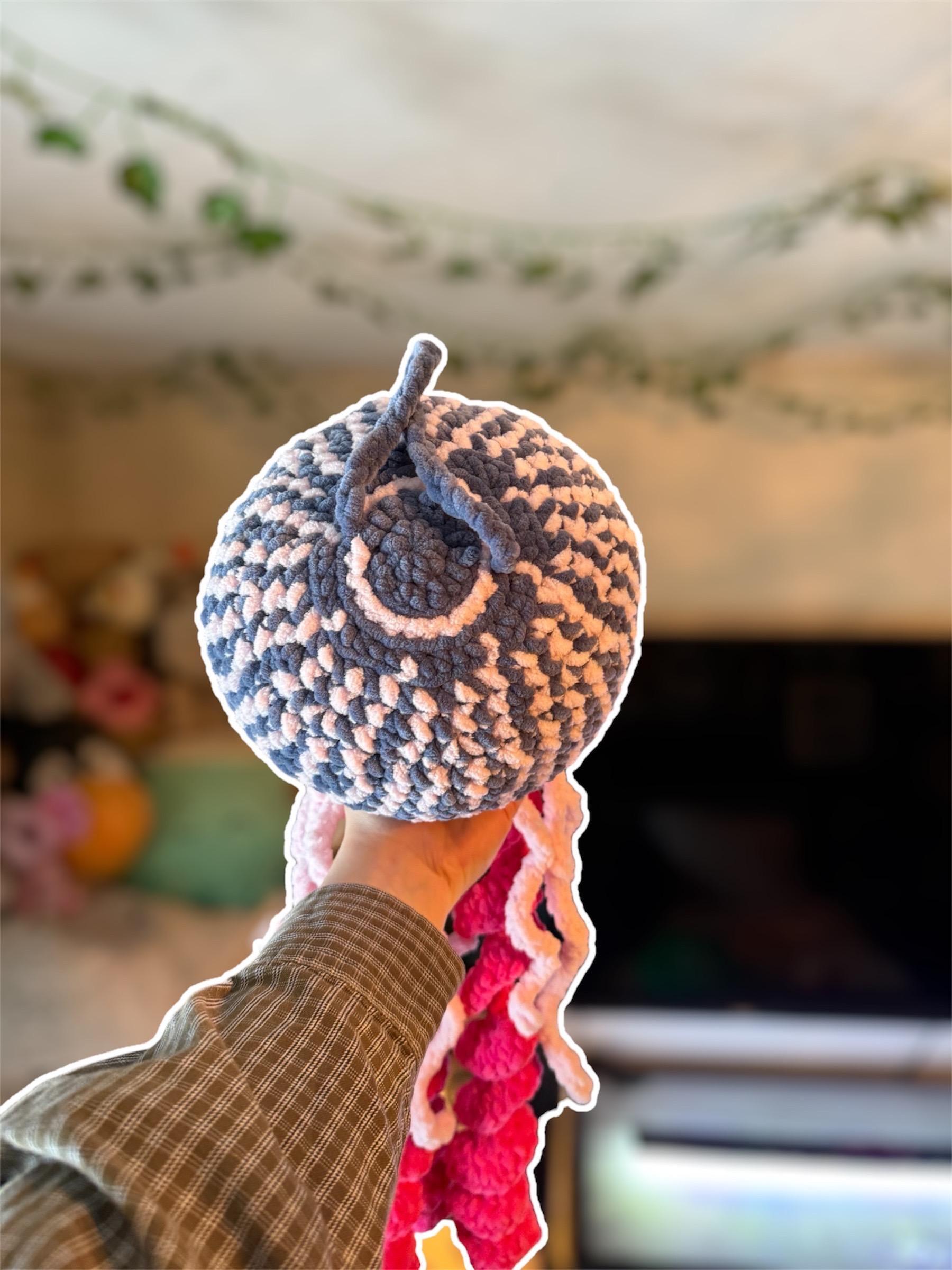 Handmade Crochet Jellyfish Plushie – Pink and Blue Hanging Decor Ocean Inspired thumbnail 3