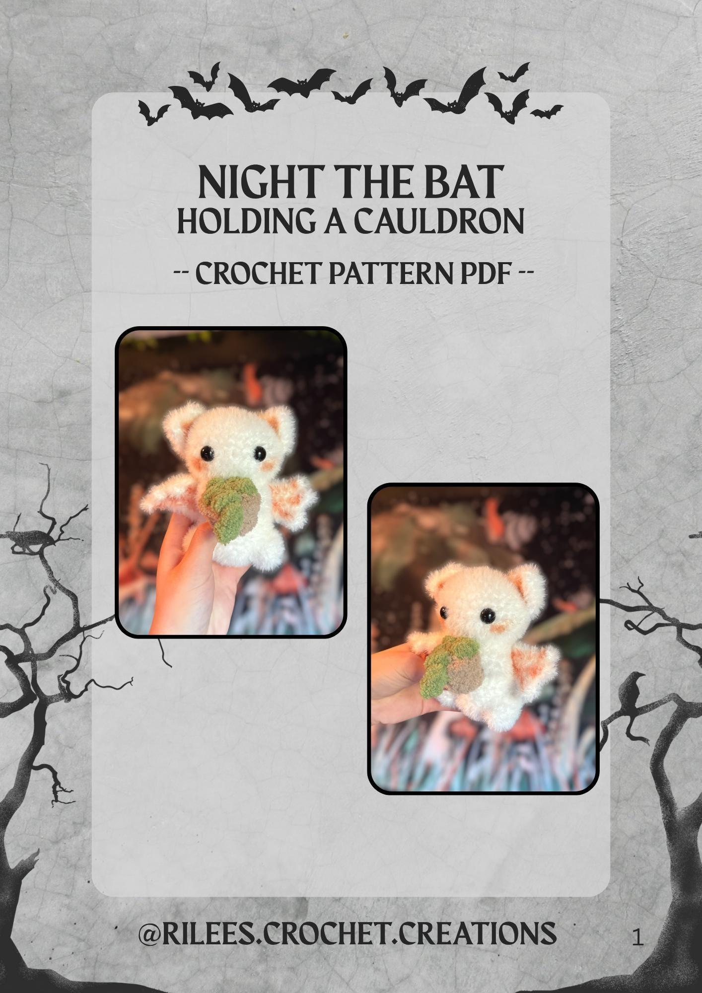 PATTERN Night the Bat Holding a Cauldron - Easy Crochet PDF Digital Download thumbnail 2