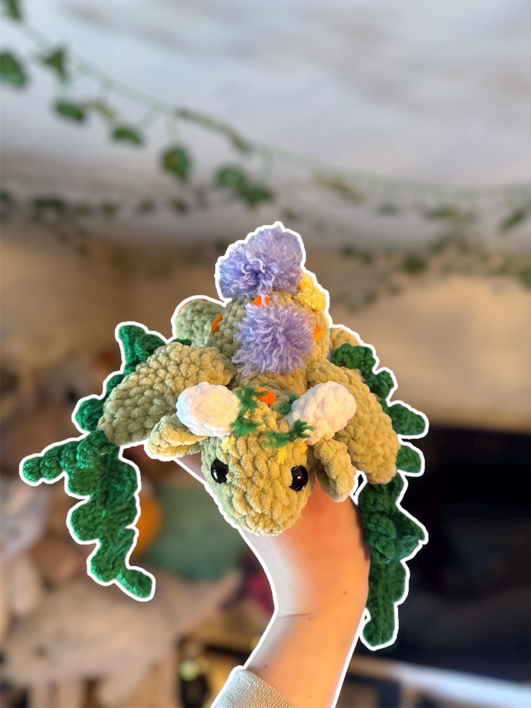 Handmade Crochet Dragon Plushie – Foliage Forest Stuffed Animal Amigurumi thumbnail 4