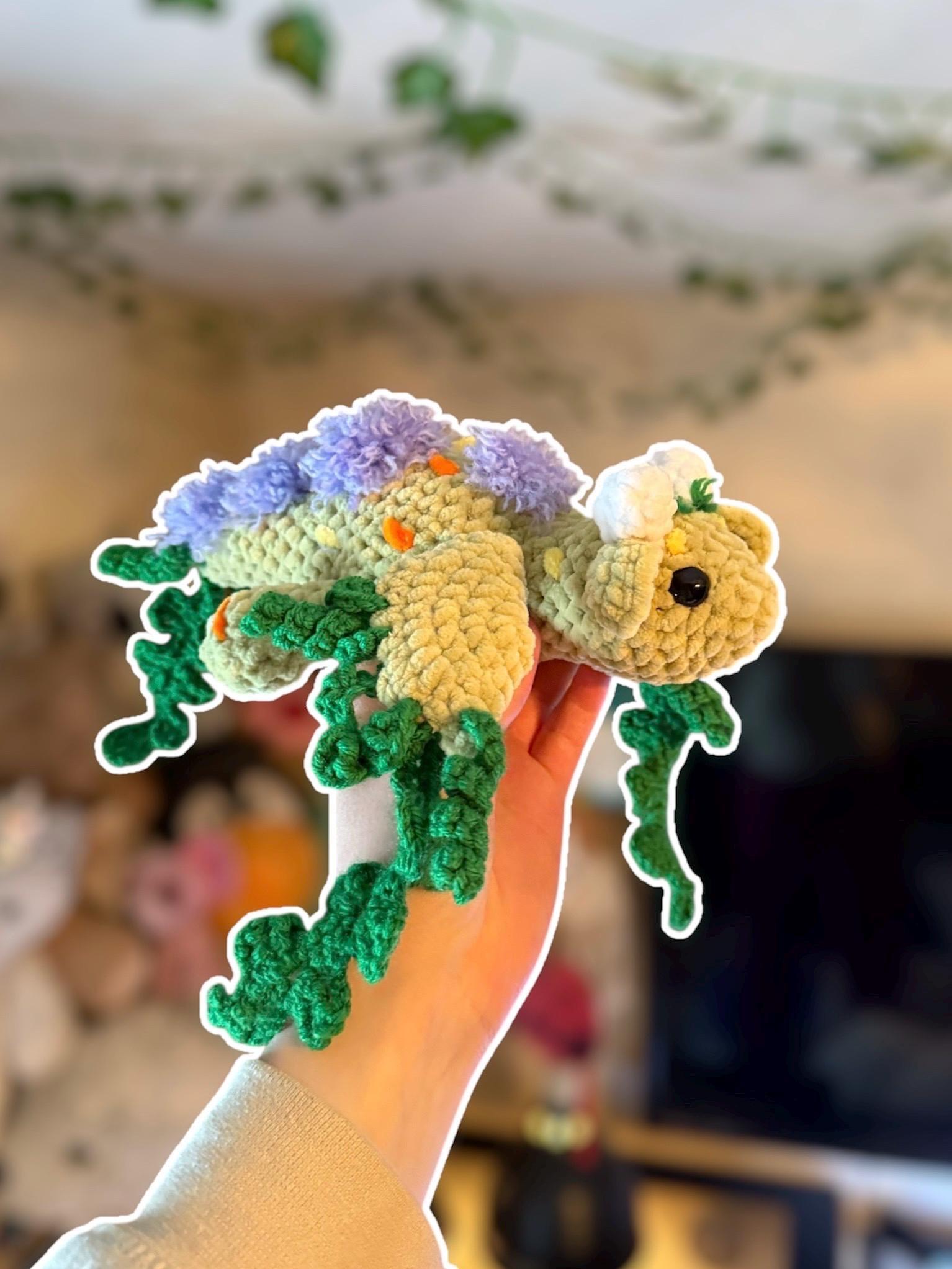 Handmade Crochet Dragon Plushie – Foliage Forest Stuffed Animal Amigurumi