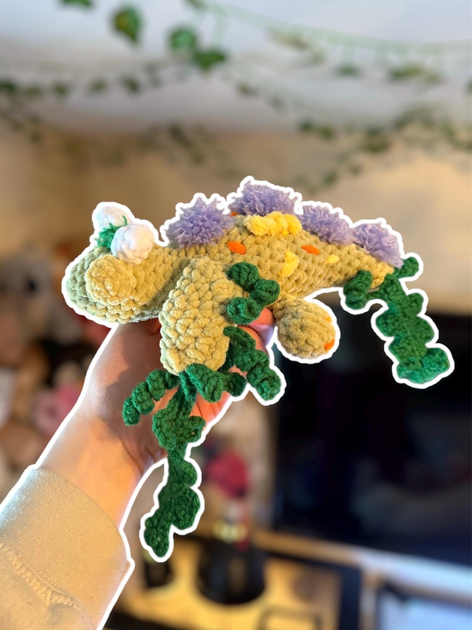 Handmade Crochet Dragon Plushie – Foliage Forest Stuffed Animal Amigurumi thumbnail 5