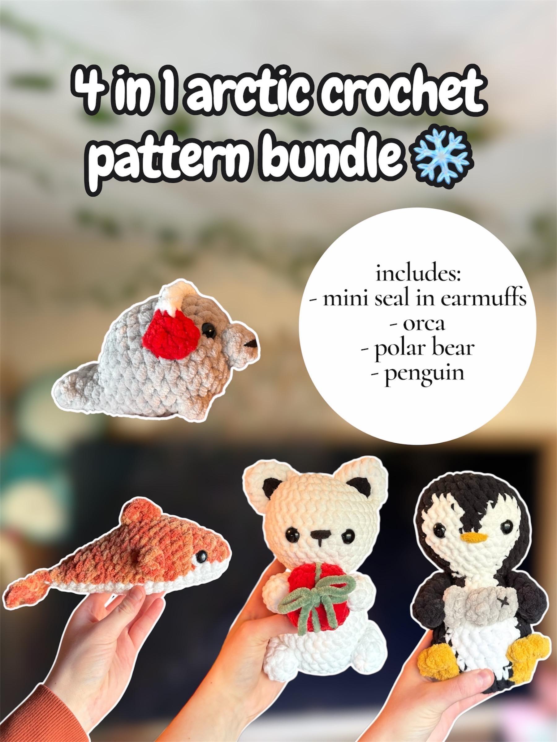 Bundle Pattern Arctic Animals: Polar Bear, Penguin, Seal, Orca - Easy Intermediate Amigurumi Crochet (PDF Digital Downlo