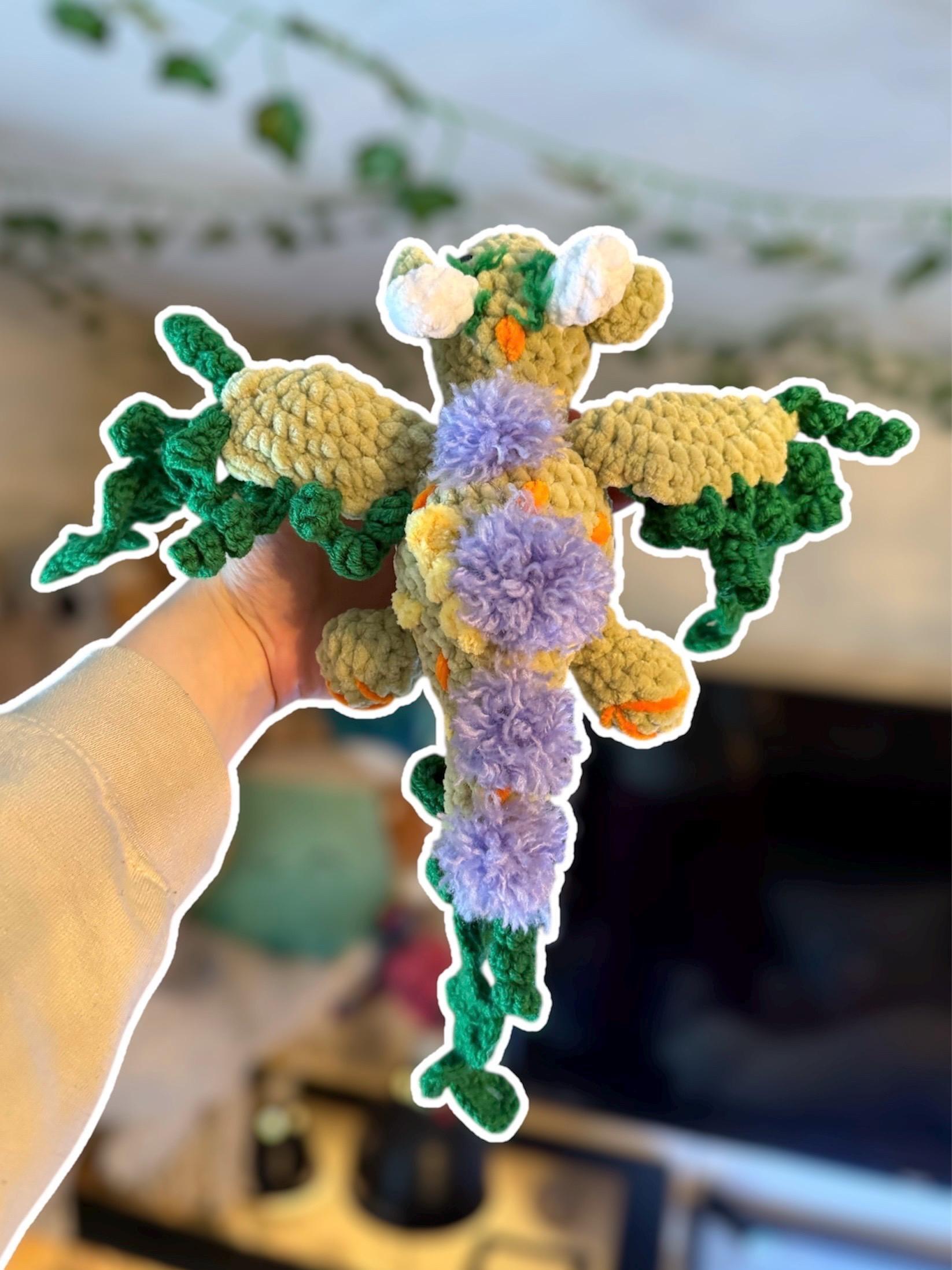 Handmade Crochet Dragon Plushie – Foliage Forest Stuffed Animal Amigurumi thumbnail 3