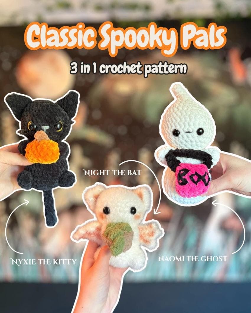 Bundle Amigurumi Crochet Patterns - Black Kitty, Ghost, Bat Patterns (PDF Digital Download )