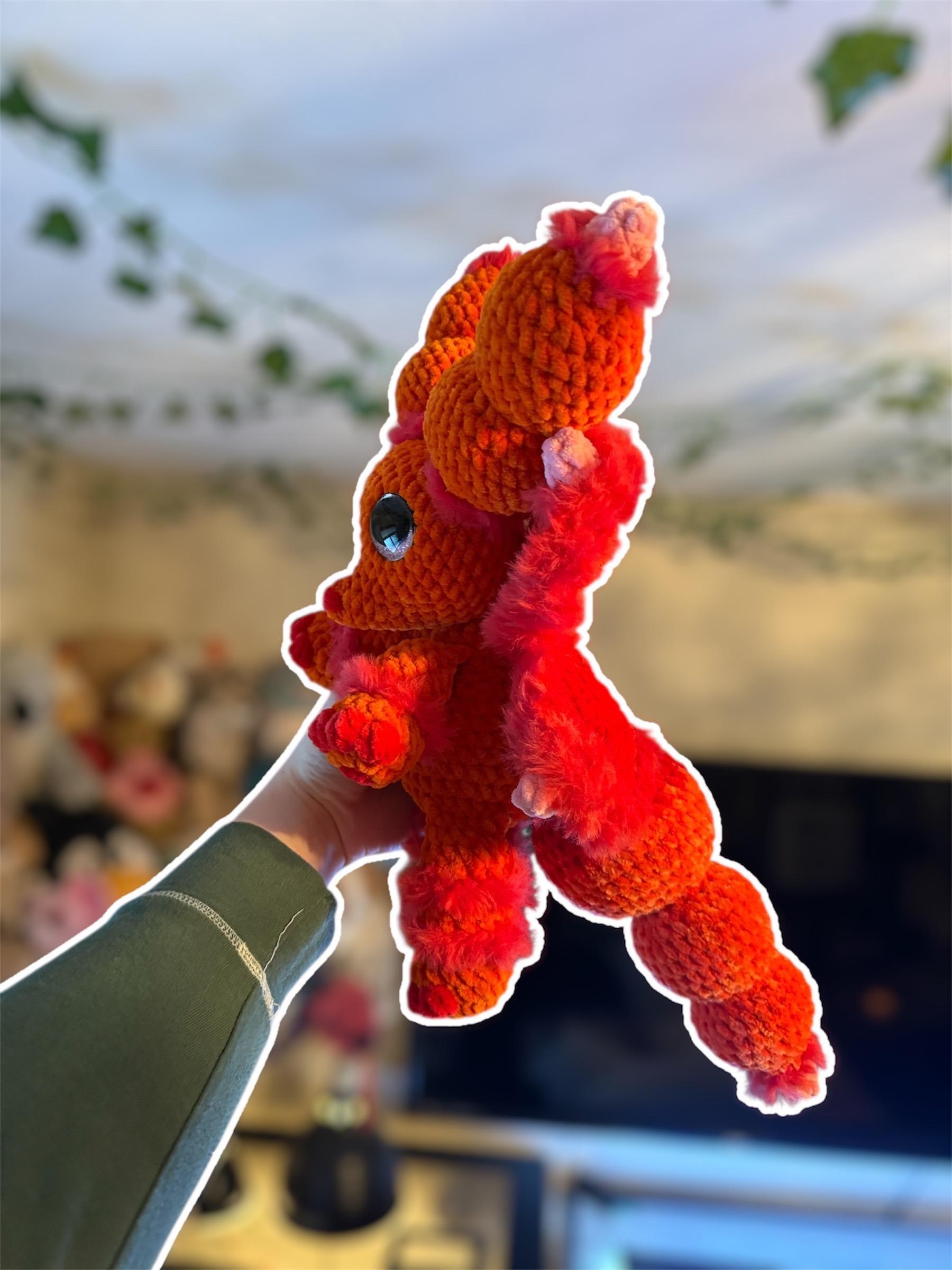 Handmade Crochet Dragon Plushie – Fire Red Orange Stuffed Animal Fuzzy Amigurumi thumbnail 4