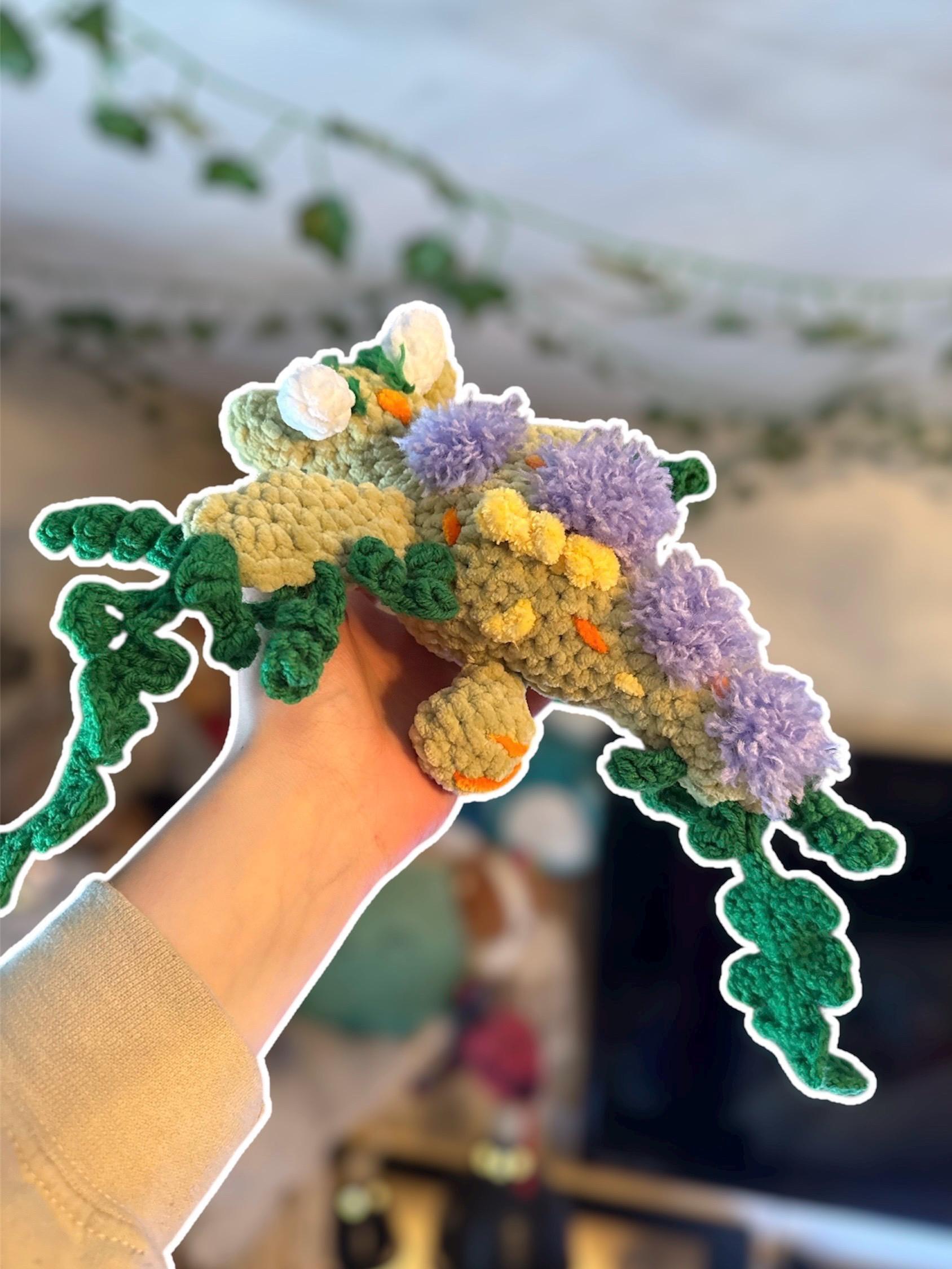 Handmade Crochet Dragon Plushie – Foliage Forest Stuffed Animal Amigurumi thumbnail 2