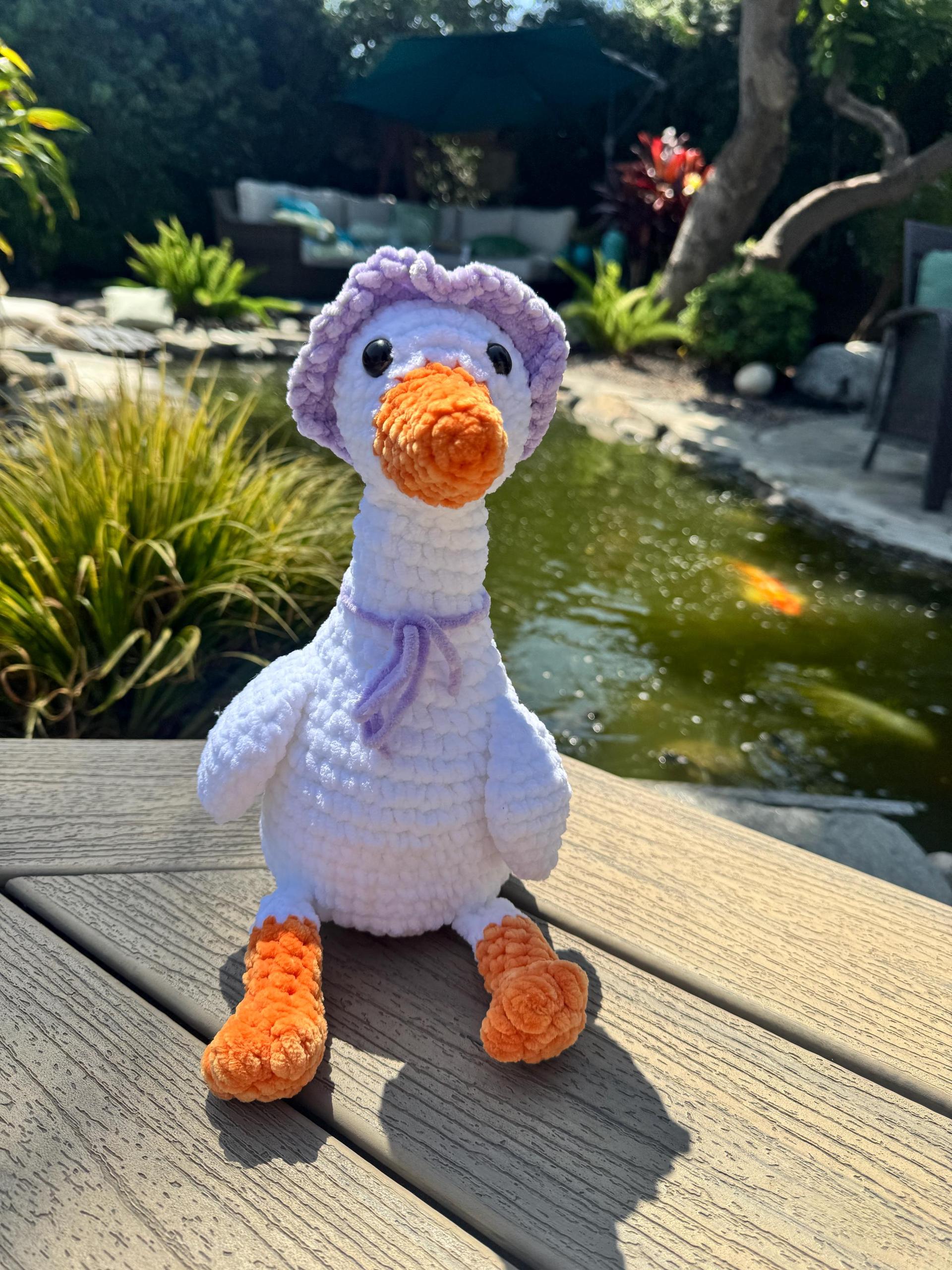 Crochet Goose Plush | Amigurumi Goose with Custom Hat, Bow | Soft Chenille Stuffed Animal thumbnail 2