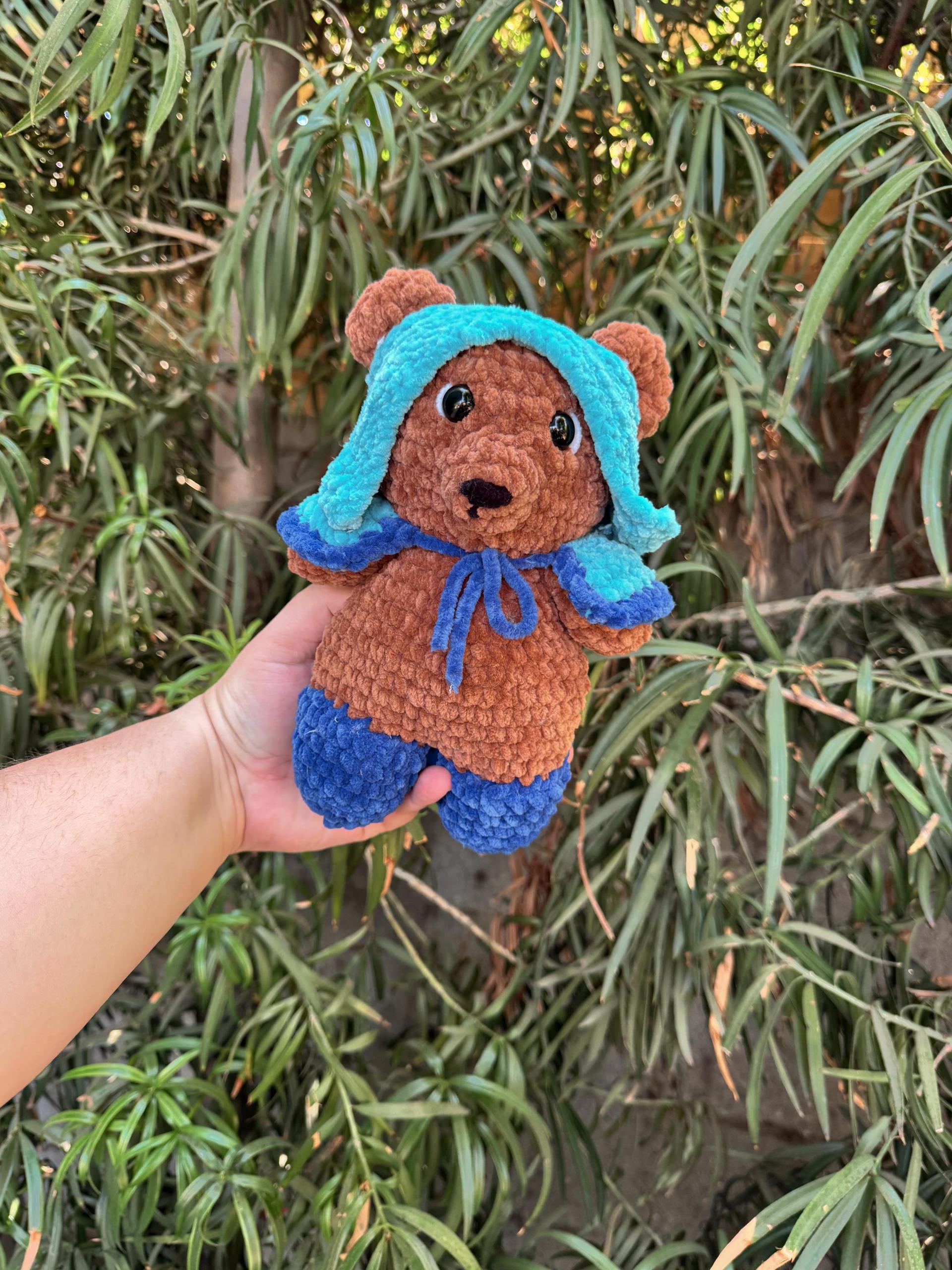 Bluebell Bear Crochet Plushie | Handmade Bear Stuffed Animal | Cozy Hooded Bear | Amigurumi Plush | thumbnail 2