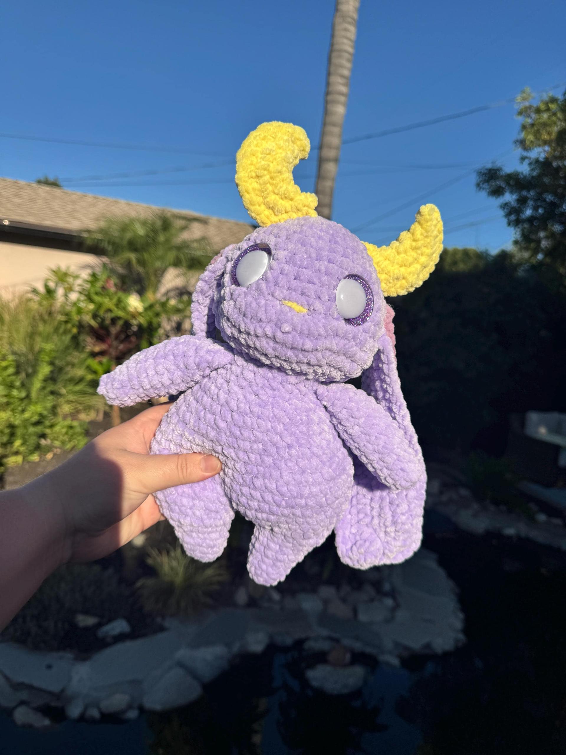Crochet Moonbeam Buddy Plushie | Handmade Celestial Plush | Purple Moon Creature | Kawaii Space Plush thumbnail 2