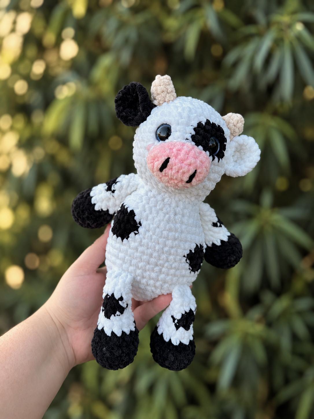 Handmade Crochet Cow Plushie | Black & White Cow Stuffed Animal | Crochet Farm Animal | Cute Cow Plush | Amigurumi Cow