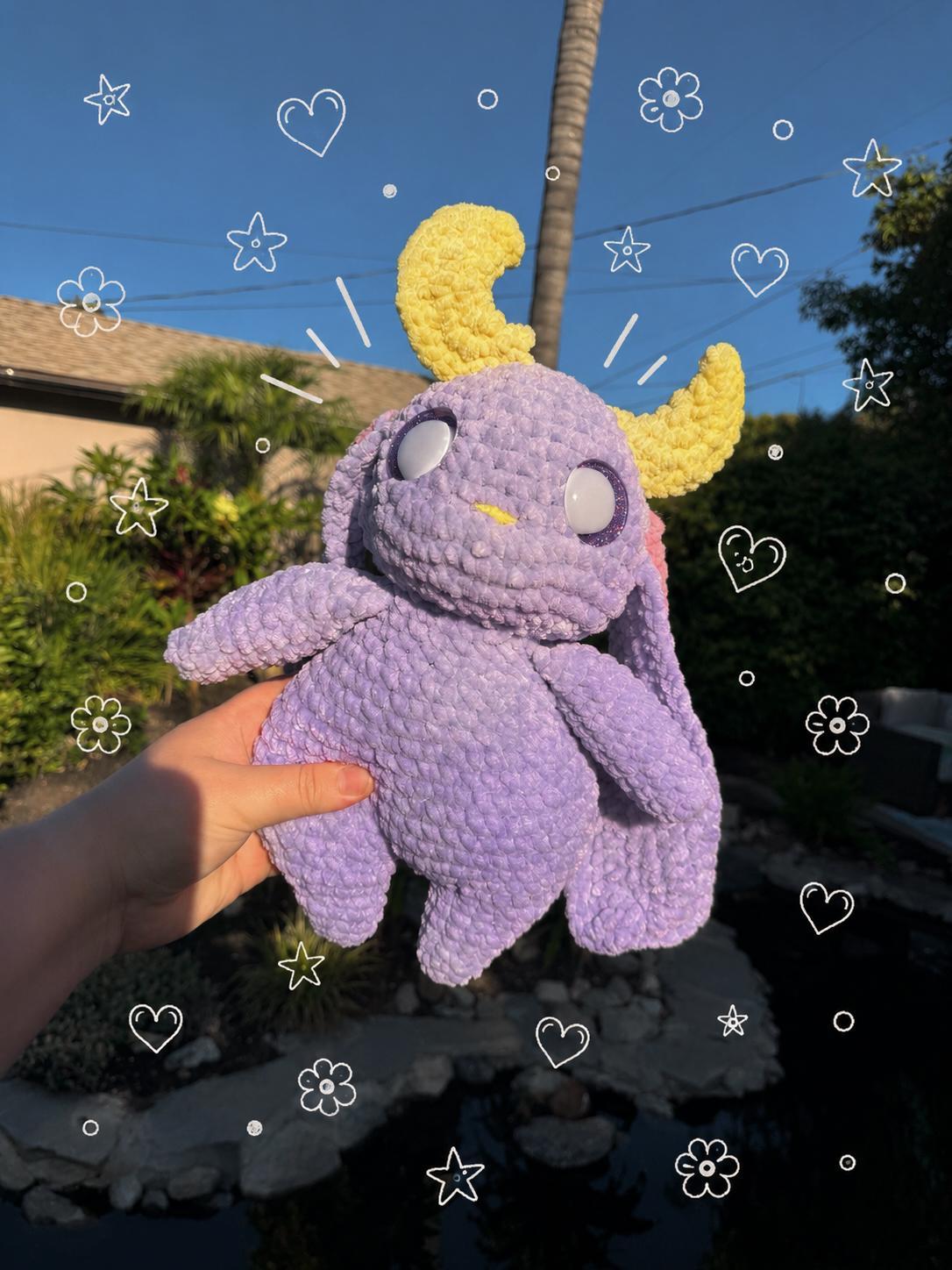 Crochet Moonbeam Buddy Plushie | Handmade Celestial Plush | Purple Moon Creature | Kawaii Space Plush