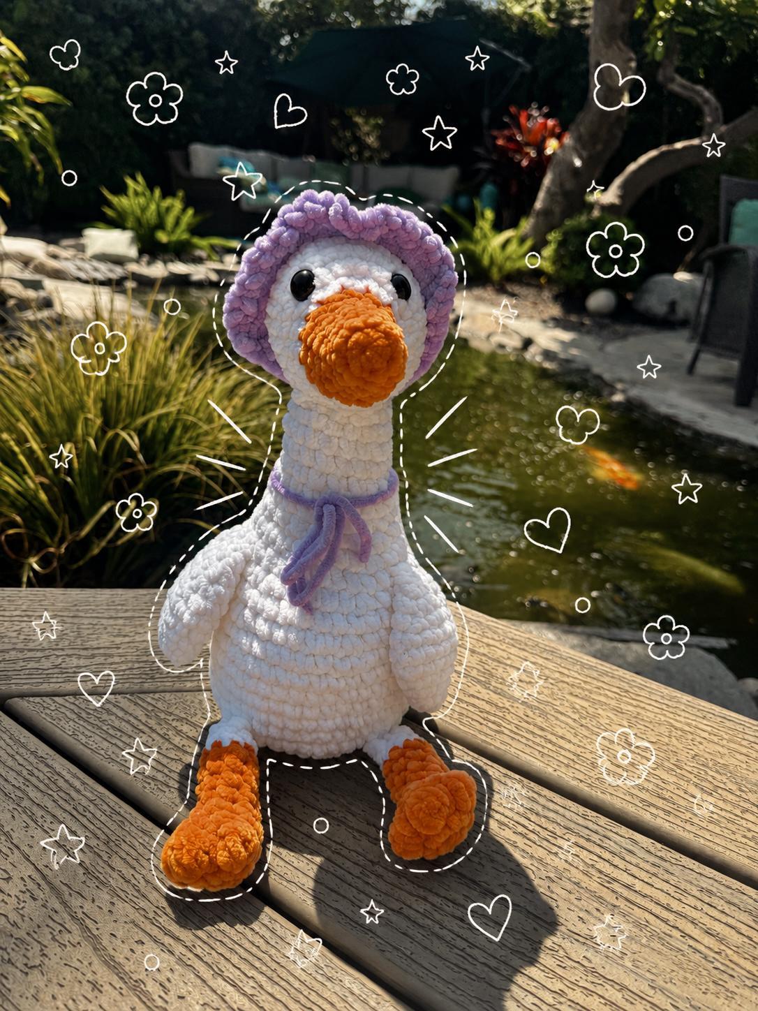 Crochet Goose Plush | Amigurumi Goose with Custom Hat, Bow | Soft Chenille Stuffed Animal