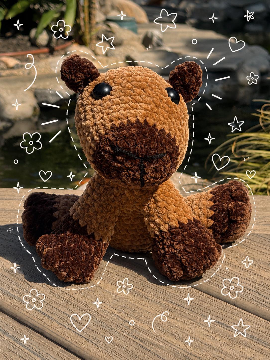 Crochet Capybara Plush | Handmade Amigurumi Stuffed Animal, Soft Chenille Yarn, Made to Order
