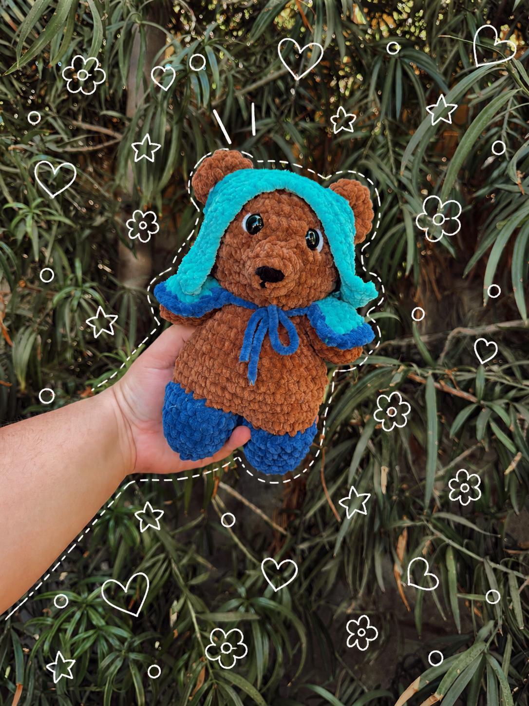 Bluebell Bear Crochet Plushie | Handmade Bear Stuffed Animal | Cozy Hooded Bear | Amigurumi Plush |