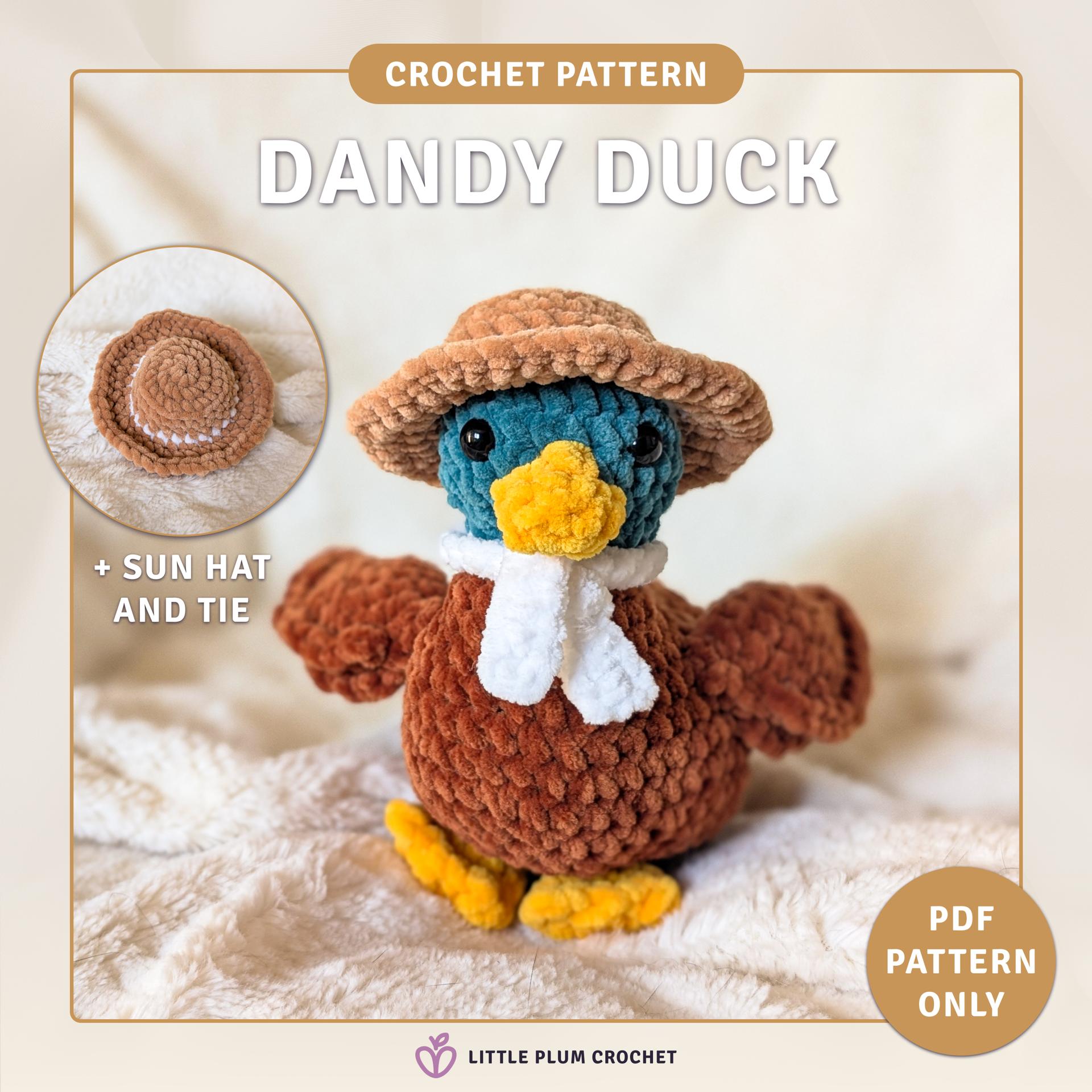 Dandy Duck Crochet Pattern (PDF) |  Amigurumi Duck Plush, Sun Hat and Tie | Intermediate | Darling Ducks